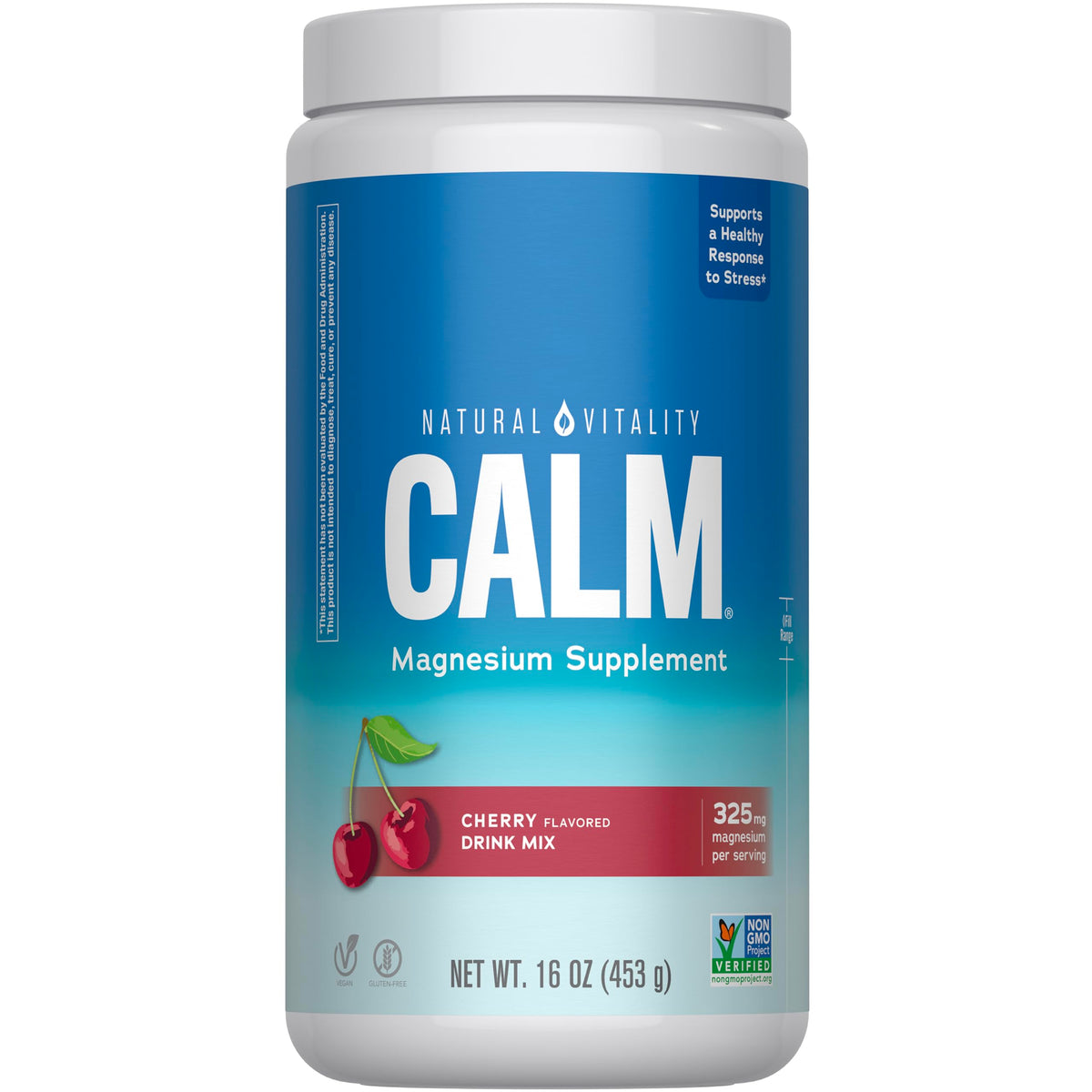 Natural Vitality CALM poudre cerise prête à être mélangée avec l'eau pour un moment de calme