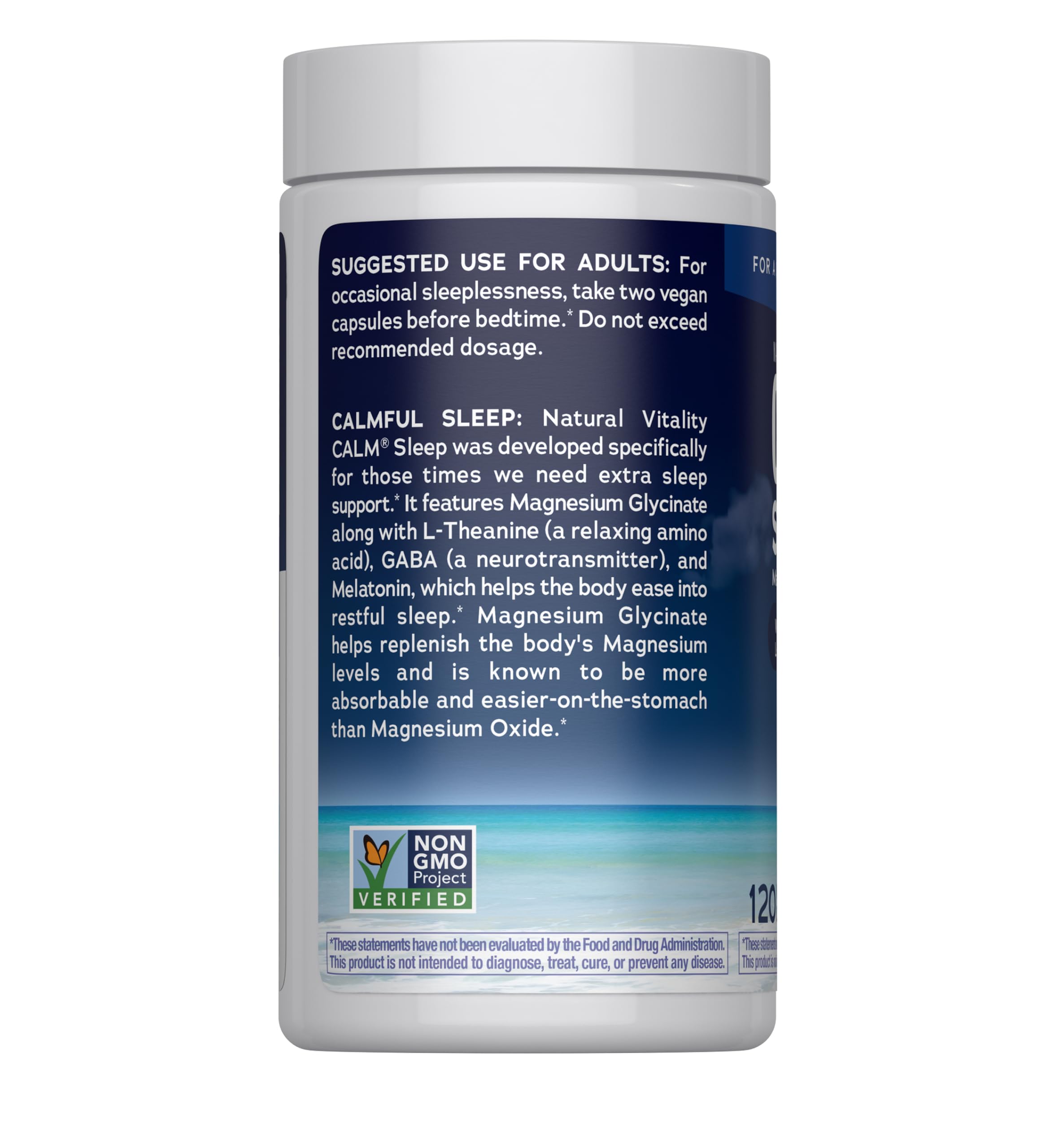 Natural Vitality CALM Sommeil: emballage clair et végan, prêt pour une routine nocturne sans stress