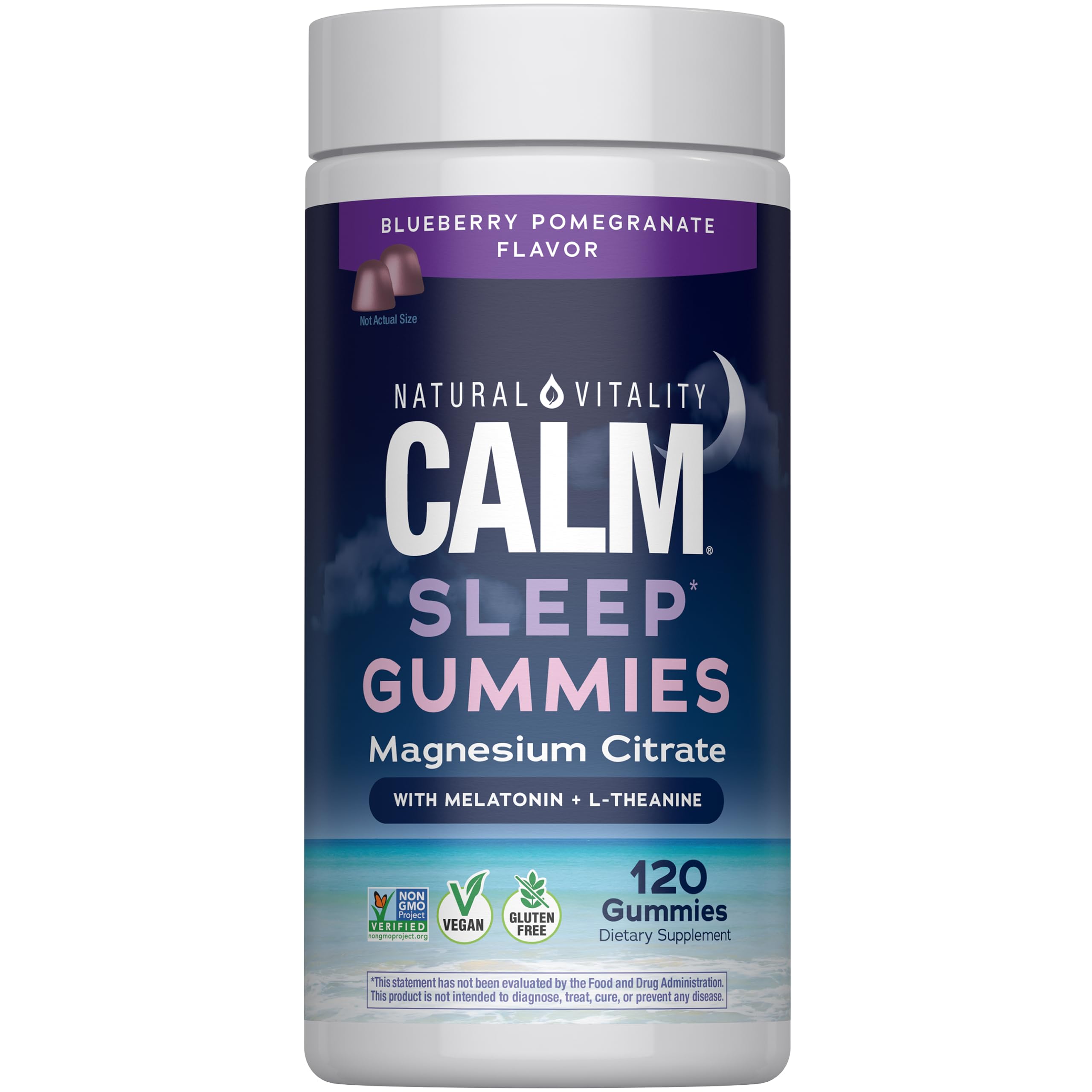 Natural Vitality SLEEP Gummies, bouteille ouverte prête à l’emploi pour une routine nocturne.