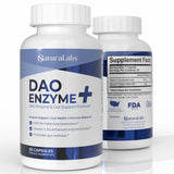 Naturalabs DAO flacon face, soutien digestif potentiel lors des repas.