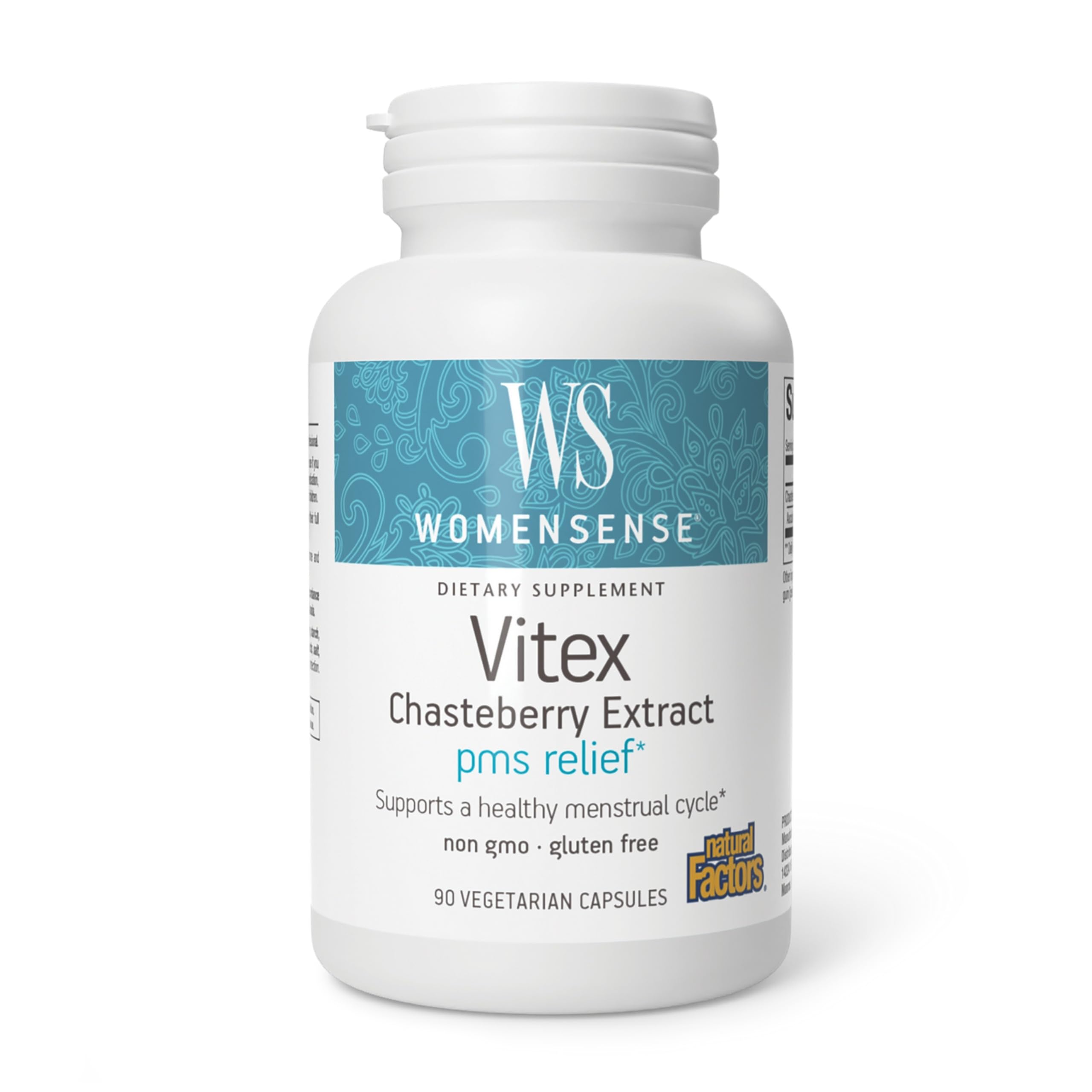 WomenSense Vitex Natural Factors - bouteille de gélules pour le soutien possible du cycle féminin.