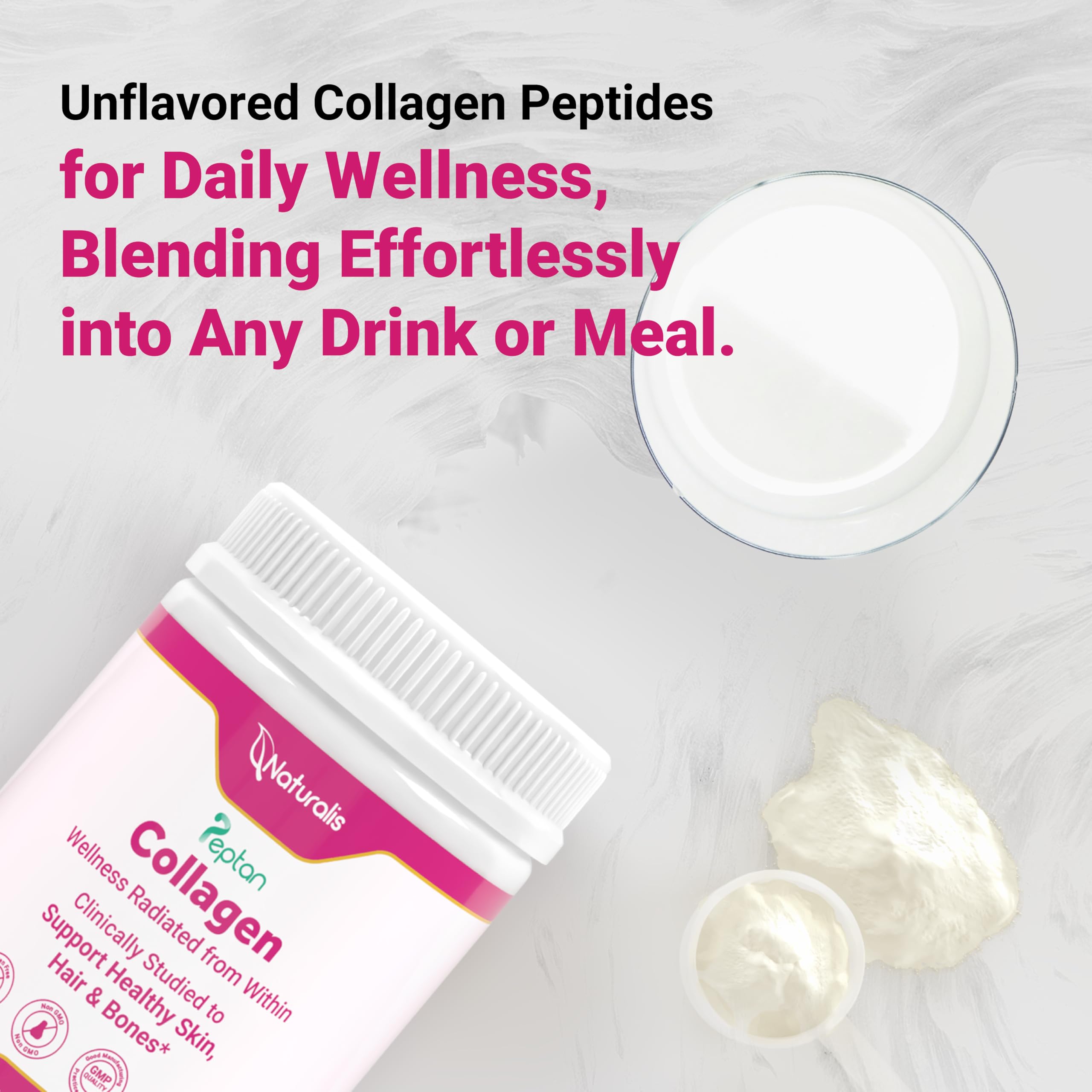 Naturalis Collagen Peptides Poudre favorise une absorption rapide après ingestion.