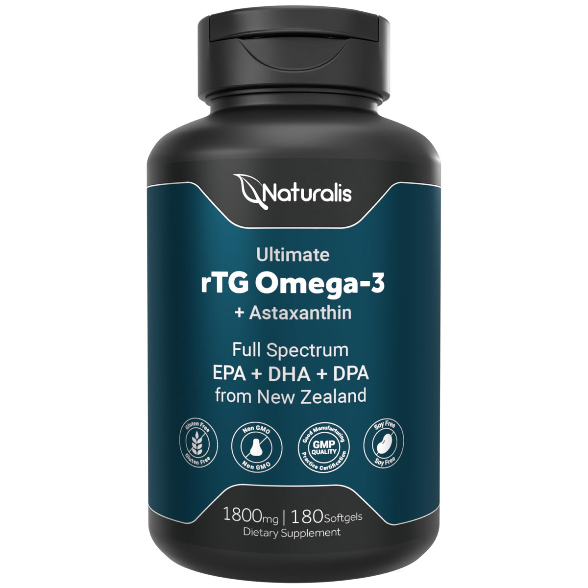 Naturalis Oméga-3 1800 mg - bouteille avec étiquette lisible pour usage quotidien