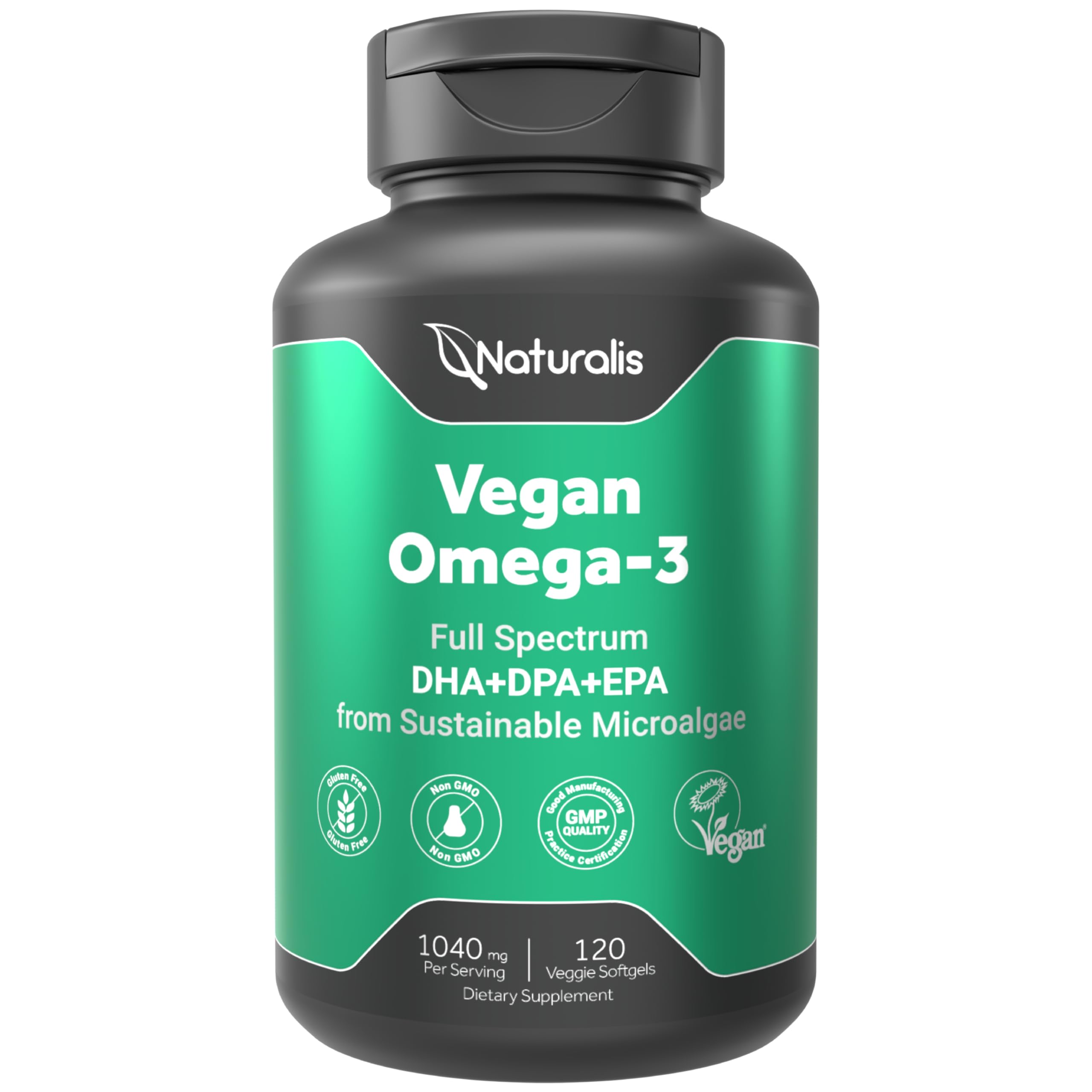 Naturalis Omega3 algue – bouteille frontale, source vegan d'Omega-3