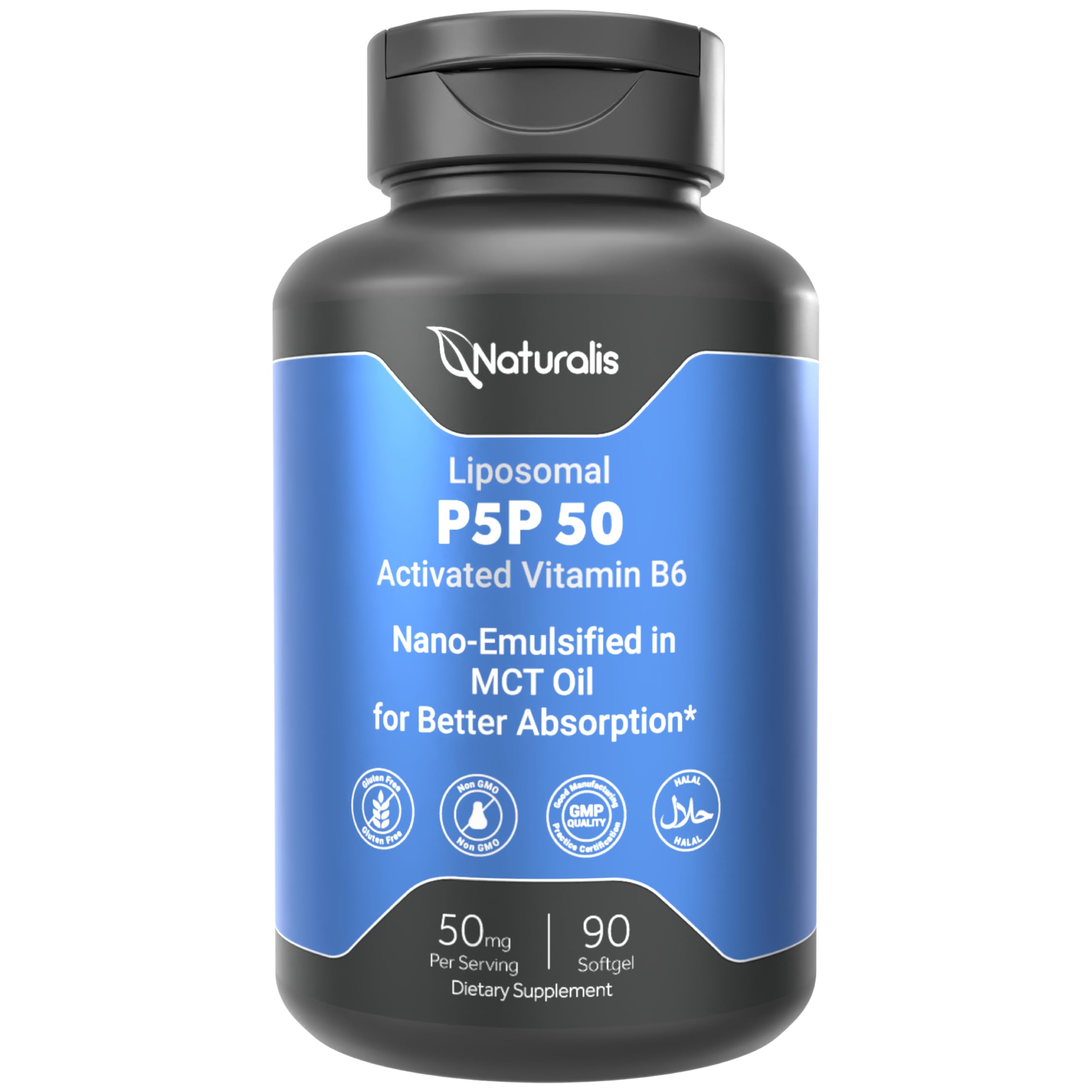 Naturalis Liposomal P5P dans la bouteille, format pratique pour une prise quotidienne.