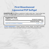 Étiquette Naturalis P5P Liposomal montrant les garanties sans OGM et sans soja.