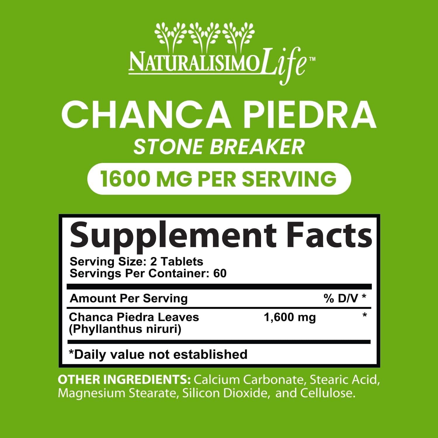 NaturalisimoLife Chanca Piedra, comprimés tablettes, format quotidien pour une utilisation facile et vegan.