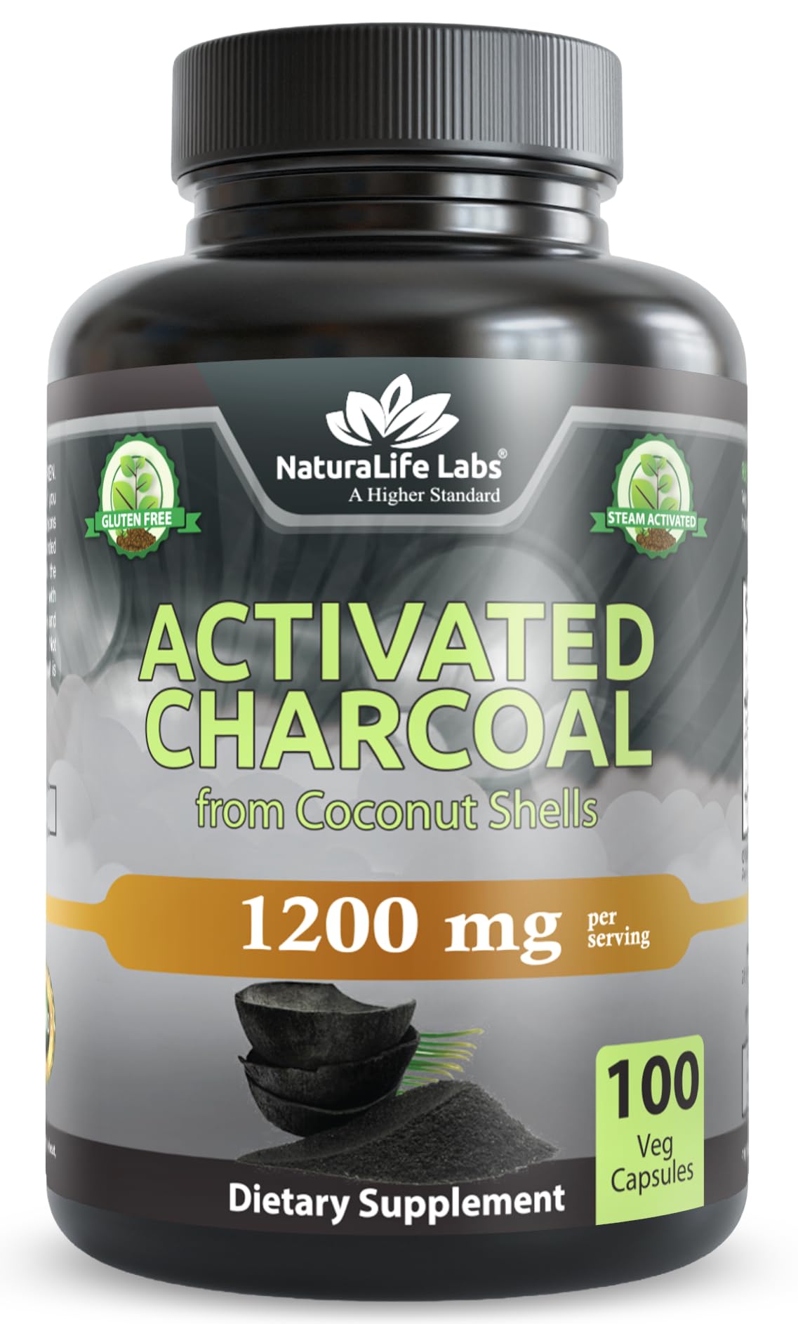 NaturaLife Labs Charbon Actif 1200 mg bottle pour usage quotidien