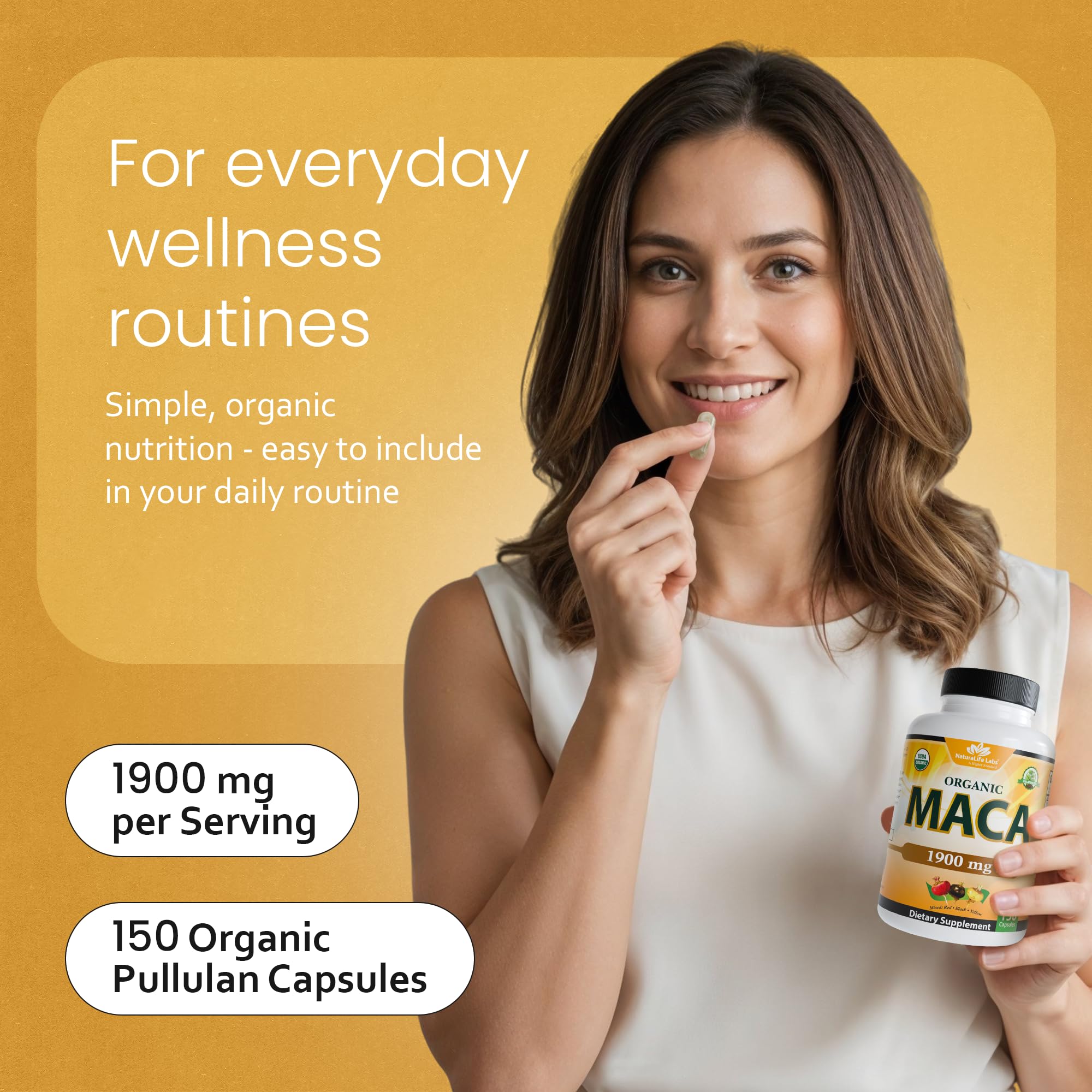 Maca biologique NaturaLife Labs sans OGM et sans gluten pour végan.