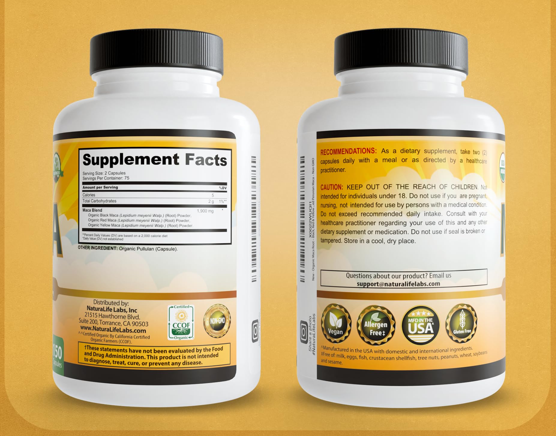 Maca NaturaLife Labs sans gluten pour une option végane fiable.