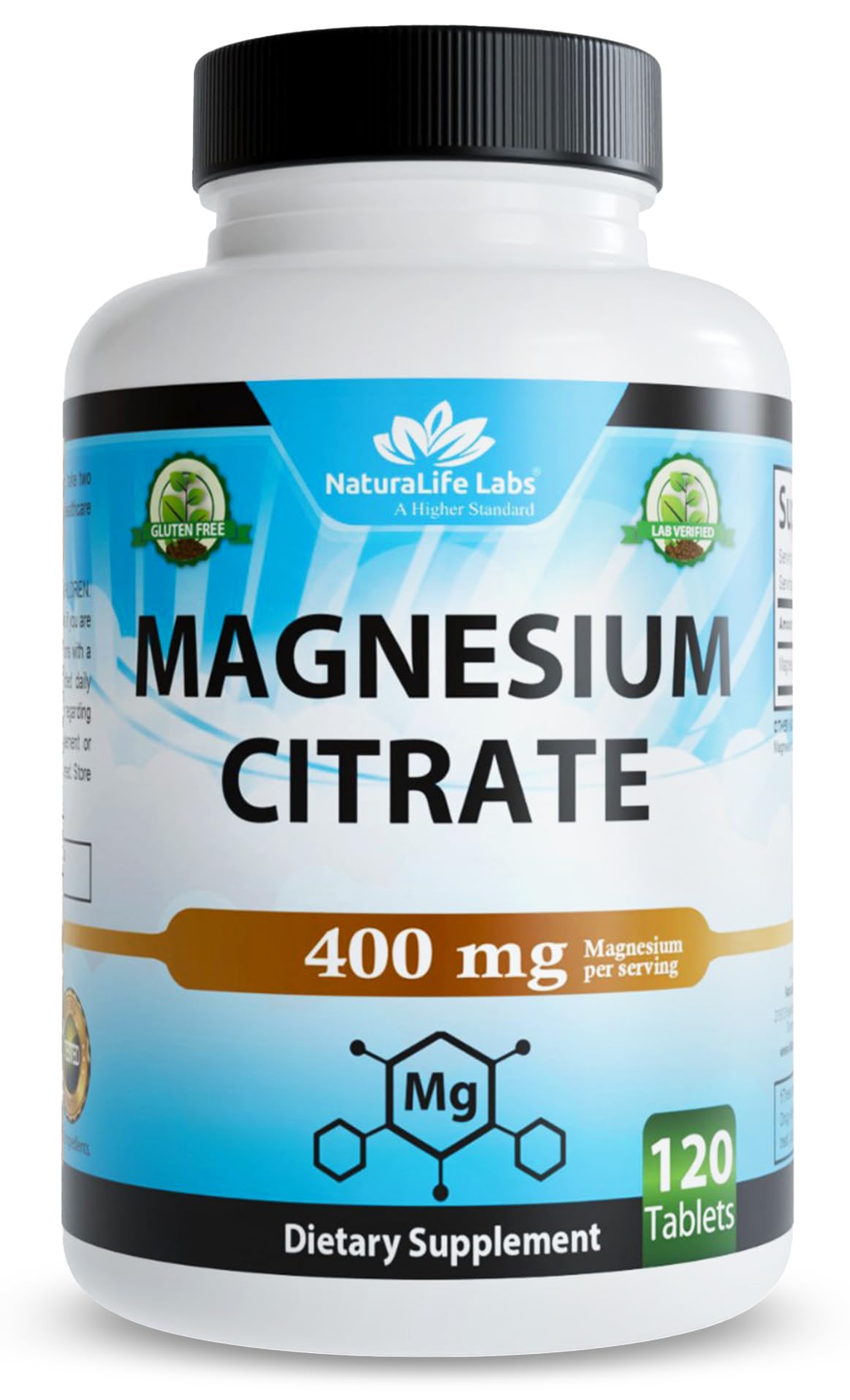NaturaLife Labs Magnésium Citrate 400 mg – bouteille pratique pour utilisation quotidienne.