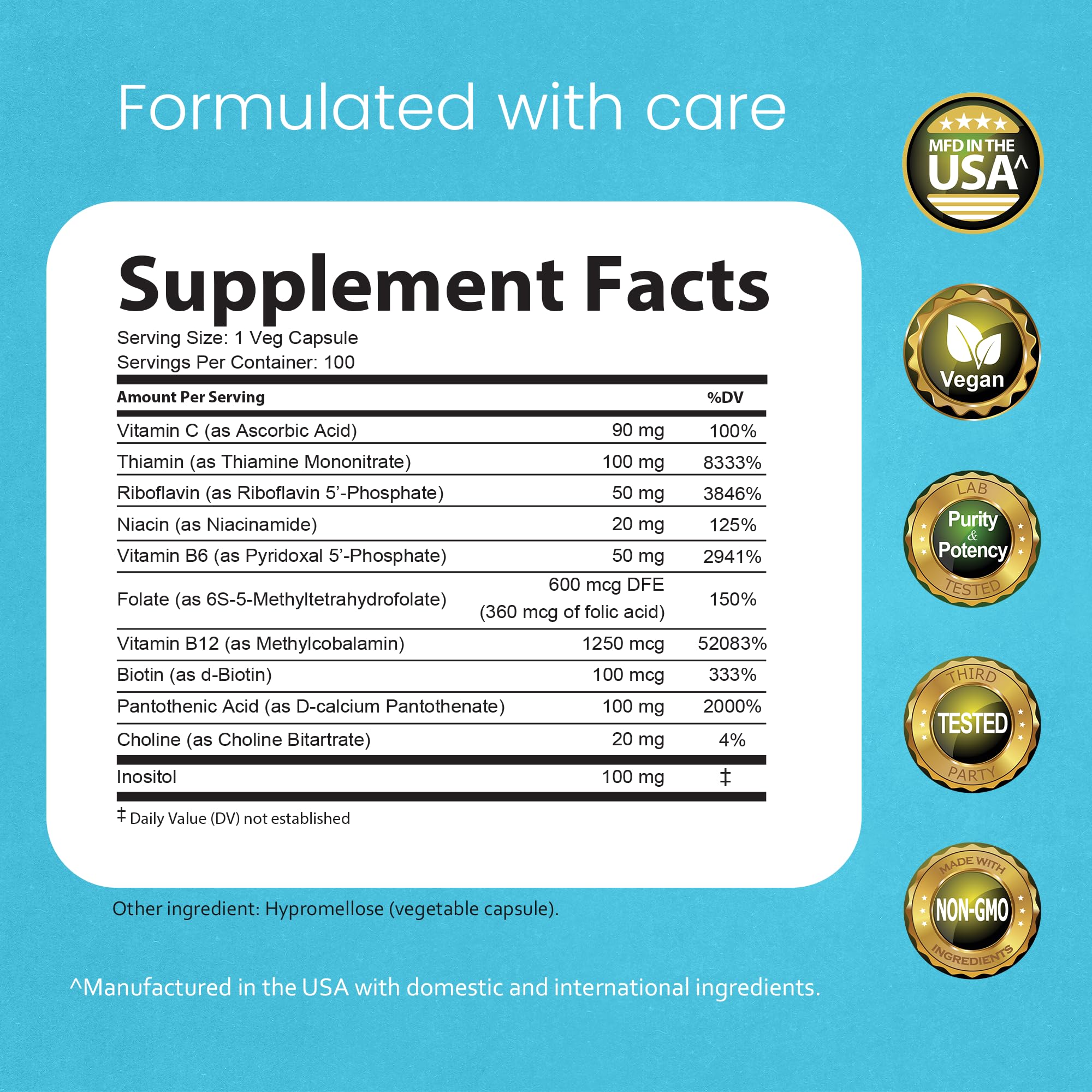 NaturaLife Labs Vitamine B-Complex – composants actifs B2/B6/B9/B12 pour une protection nutritionnelle.
