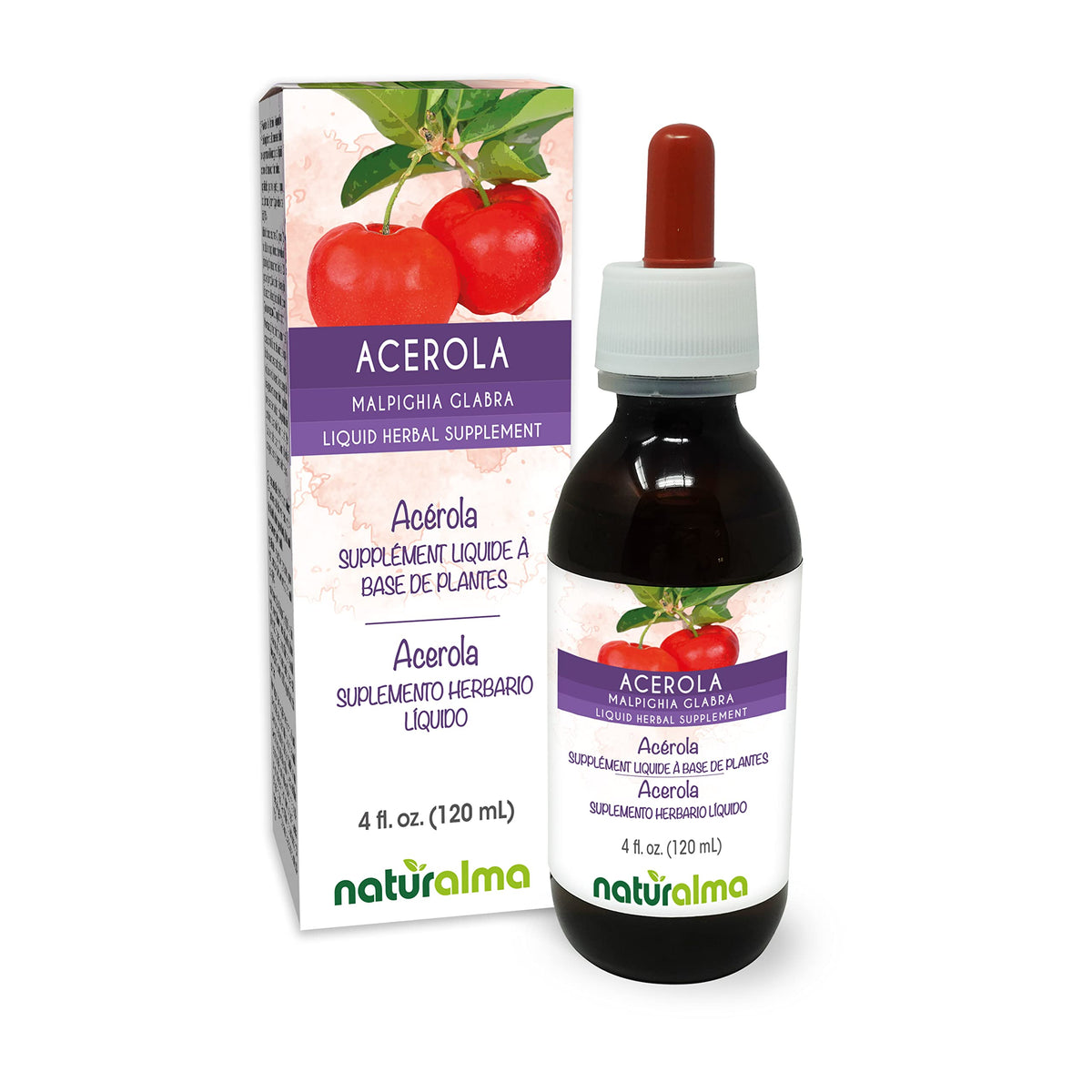 Naturalma Acerola extrait liquide en gouttes, apport naturel en vitamine C.