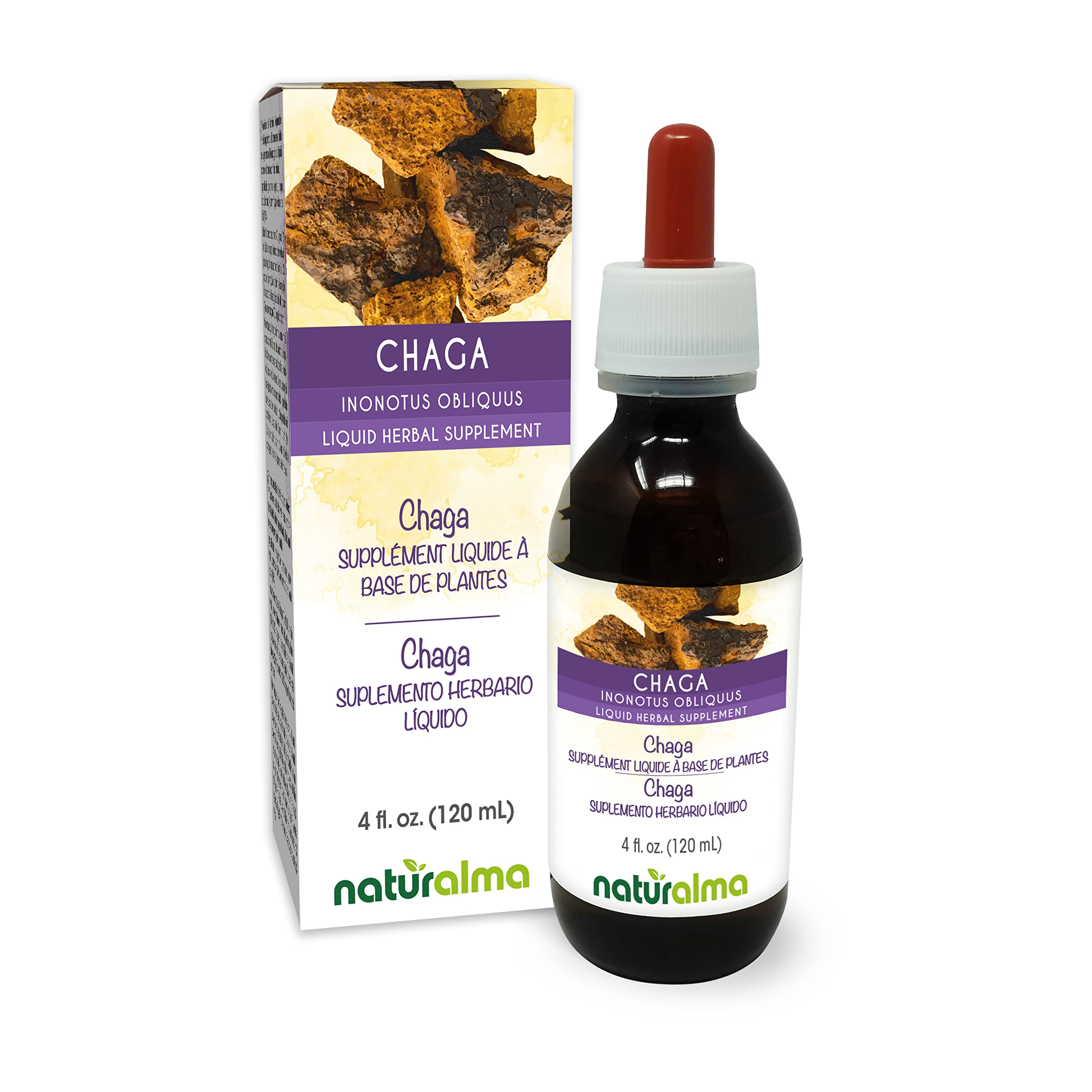 Naturalma Chaga – bouteille avec compte-gouttes pour dosage précis et naturel.