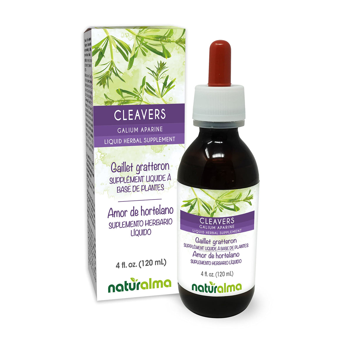 Naturalma Cleavers avec fleurs: extrait liquide en flacon sans alcool.