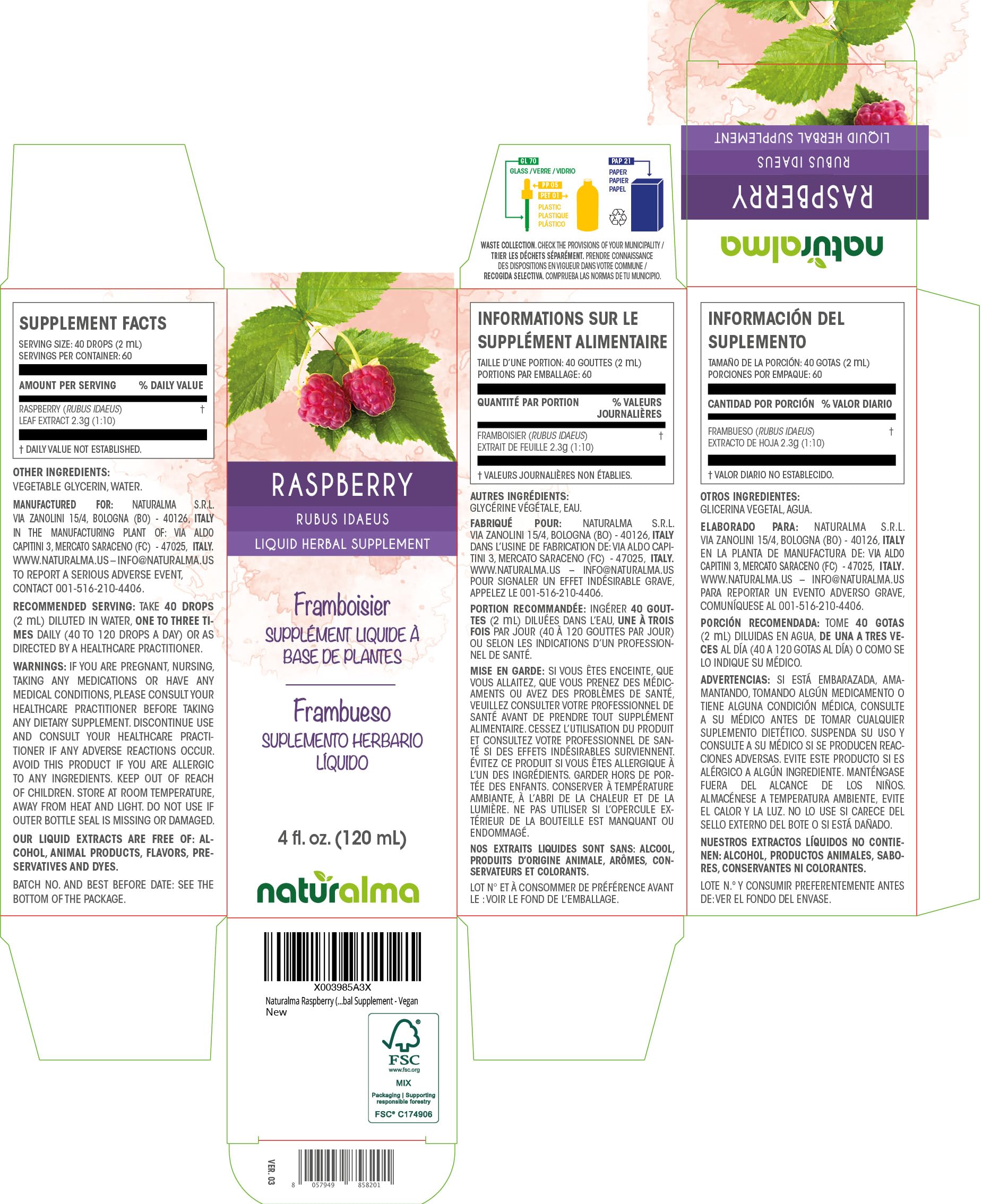 Naturalma concentration 1:10 framboise, flacon-gouttes pratique et efficace.