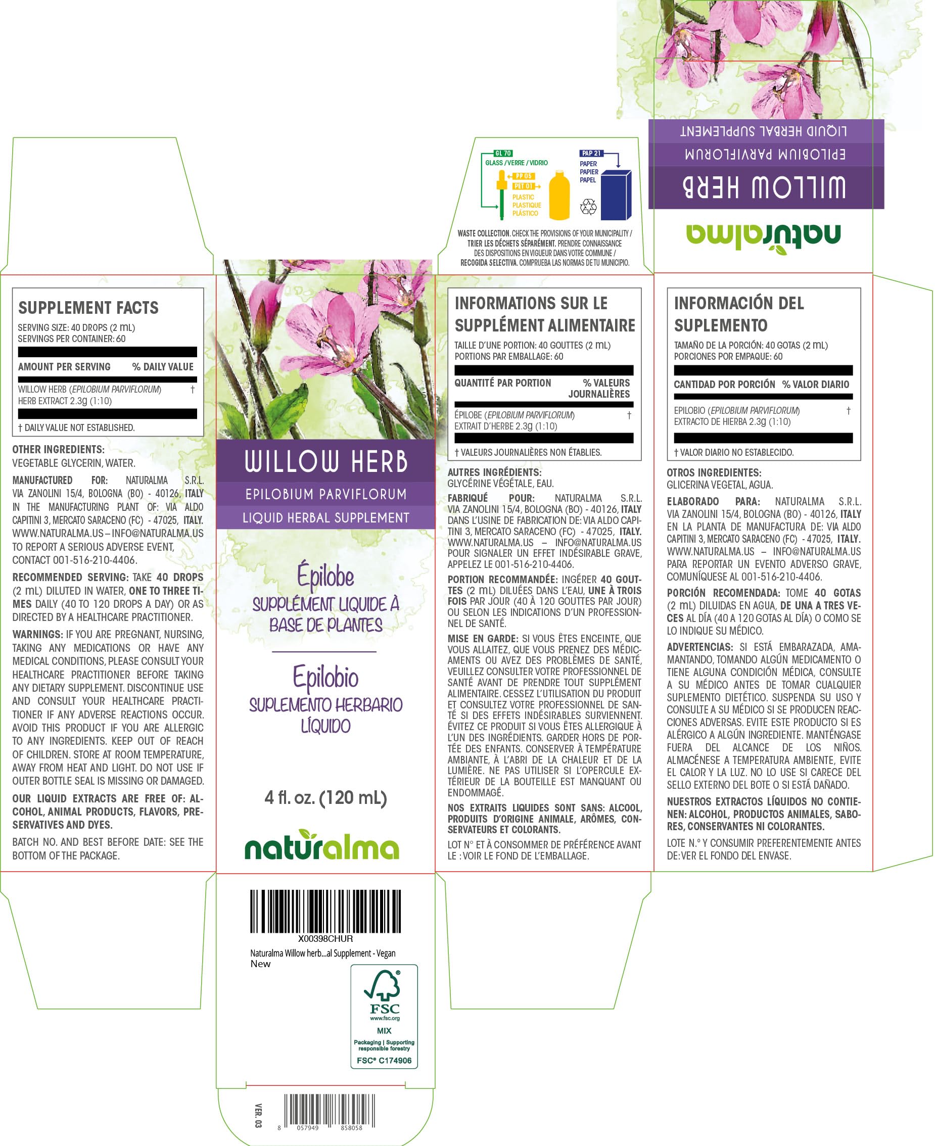 Compte-gouttes Naturalma montrant le dosage en gouttes.