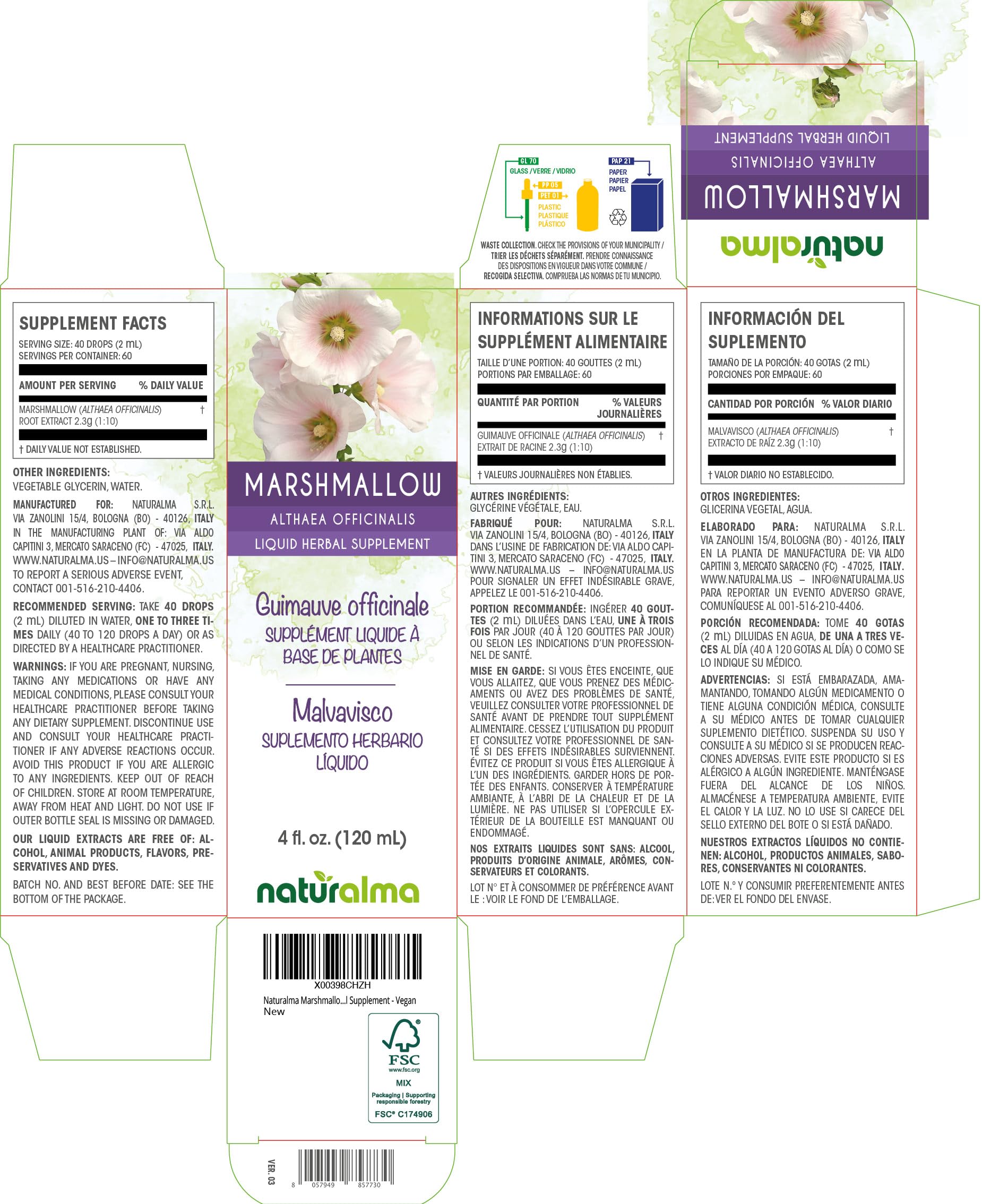 Naturalma guimauve racine: flacon gouttes idéal pour dose précise.