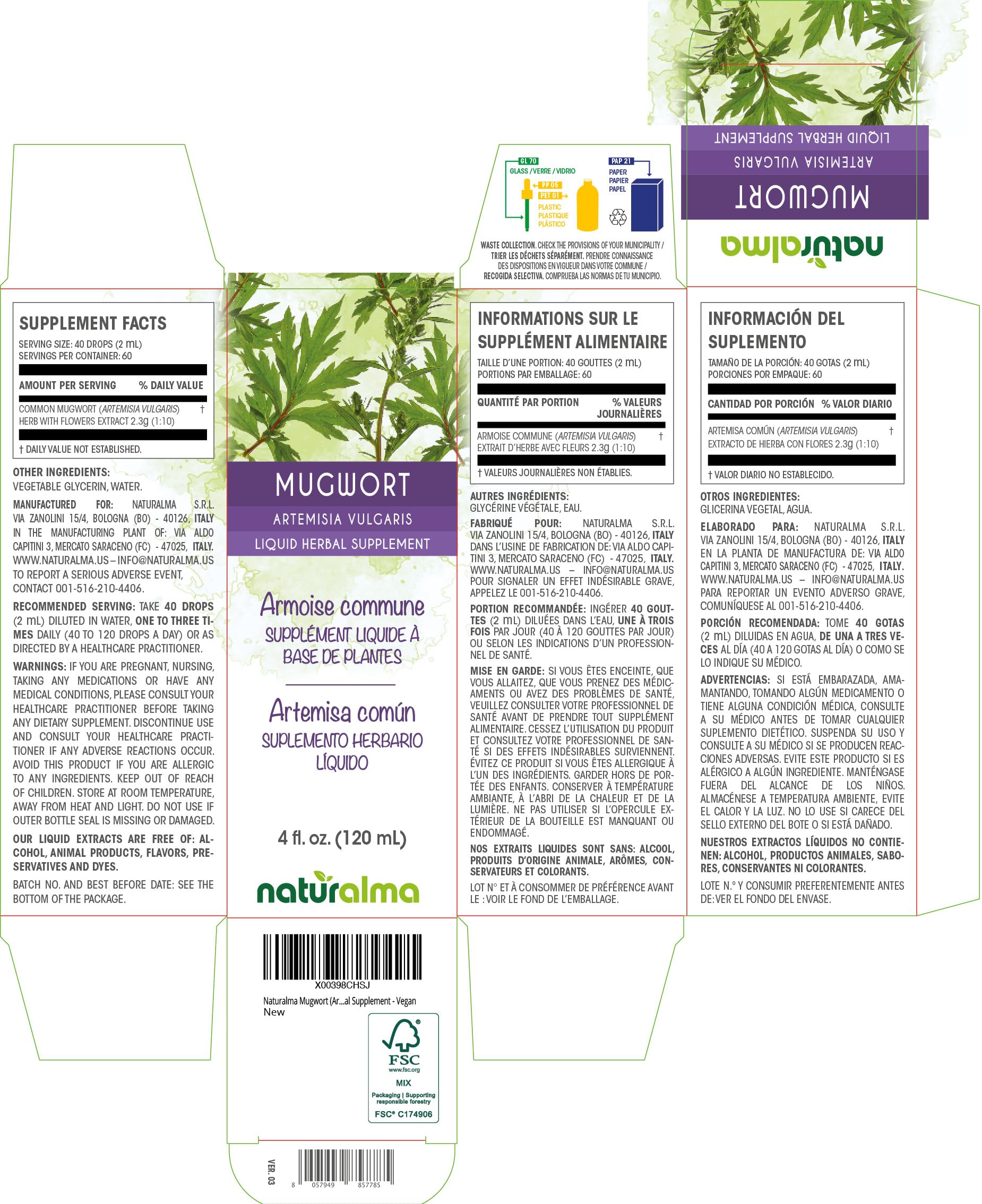 Naturalma Mugwort extrait liquide drops, 2 ml, facile à doser.