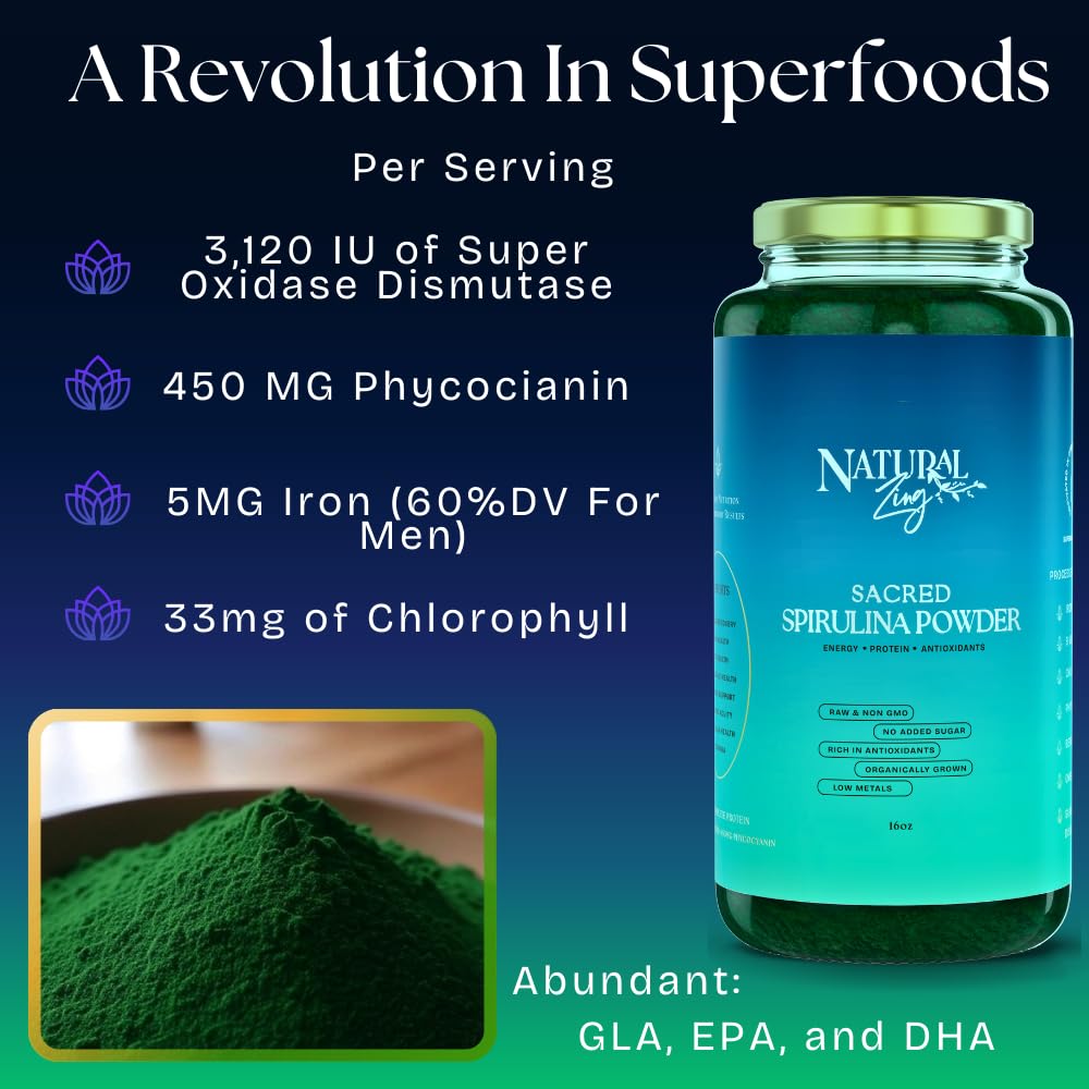 NaturalZing Spiruline - poudre verte intense, parfaite pour une boisson protéinée.