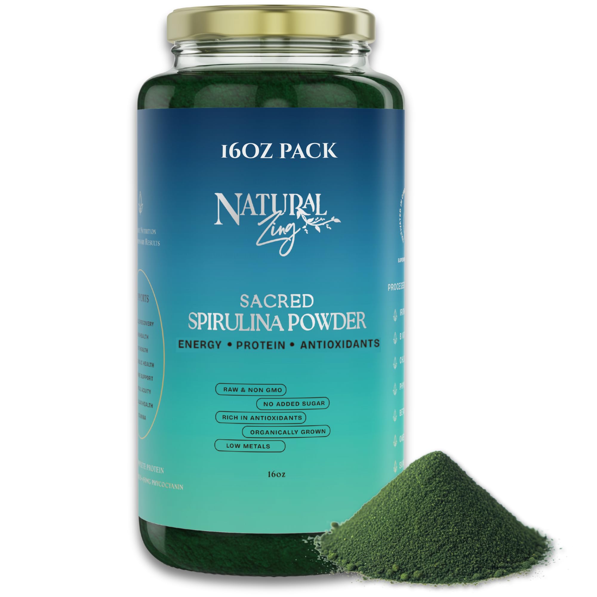NaturalZing Spiruline - poudre avec cuillere, ideale pour booster vos boissons mixees.