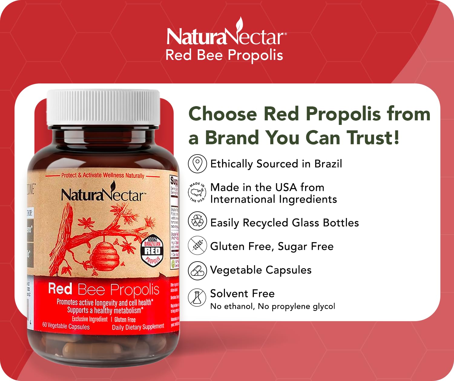 NaturaNectar Propolis Rouge – étiquette NSF certifiée garantissant traçabilité et pureté.