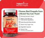 NaturaNectar Propolis Rouge – étiquette NSF certifiée garantissant traçabilité et pureté.