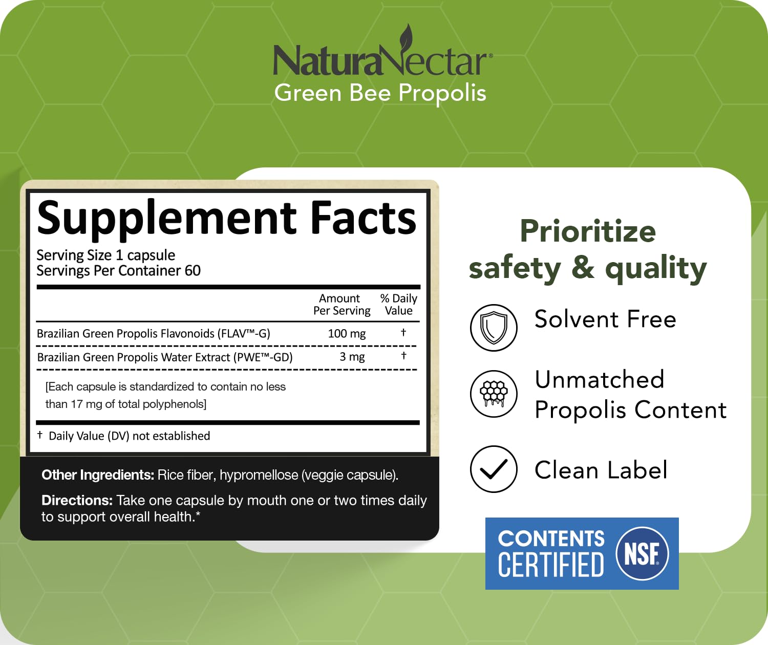 NaturaNectar Propolis verte capsules — support cognitif quotidien grâce aux polyphénols protecteurs.