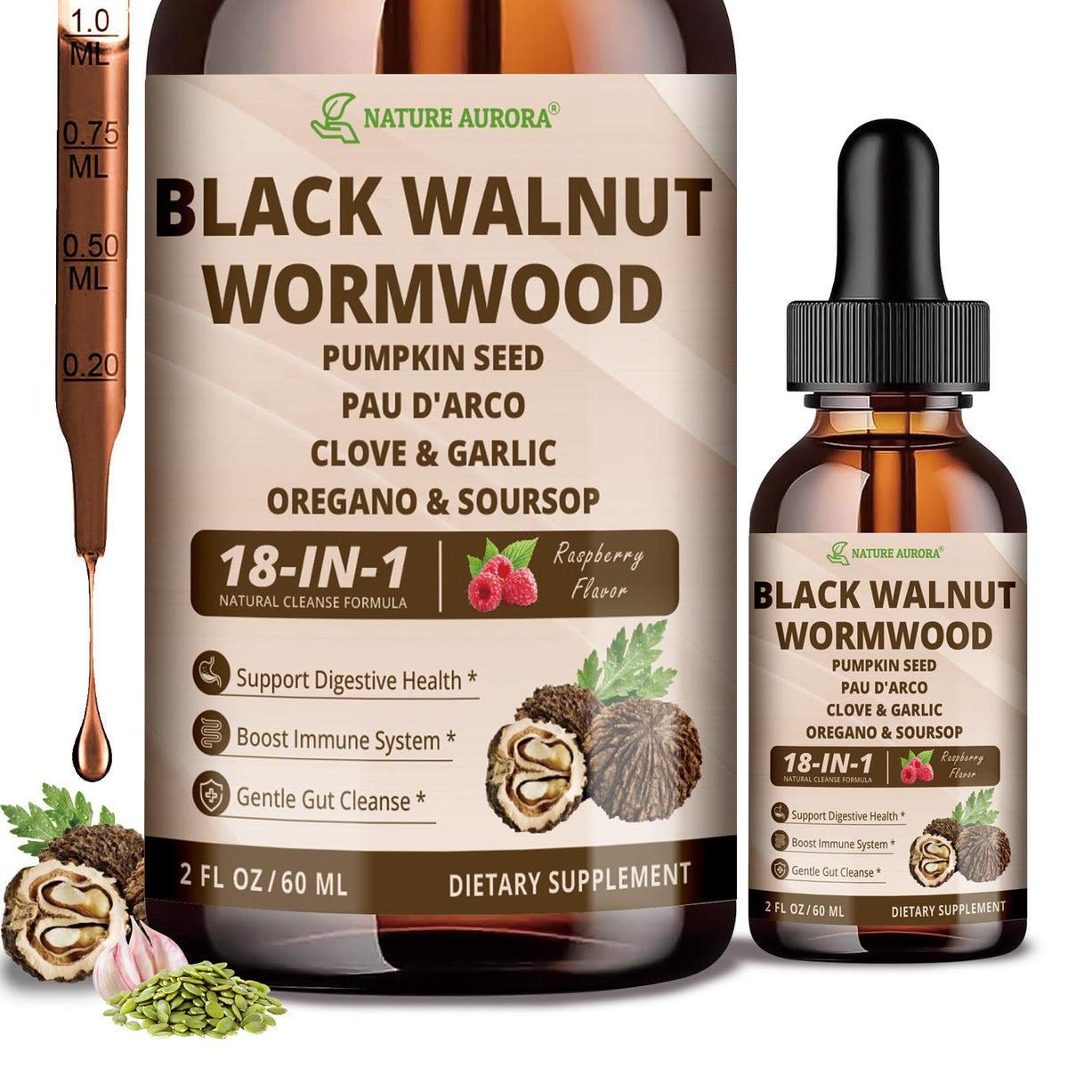 Nature Aurora gouttes noyer noir et armoise avec clou de girofle, soutien digestif pratique