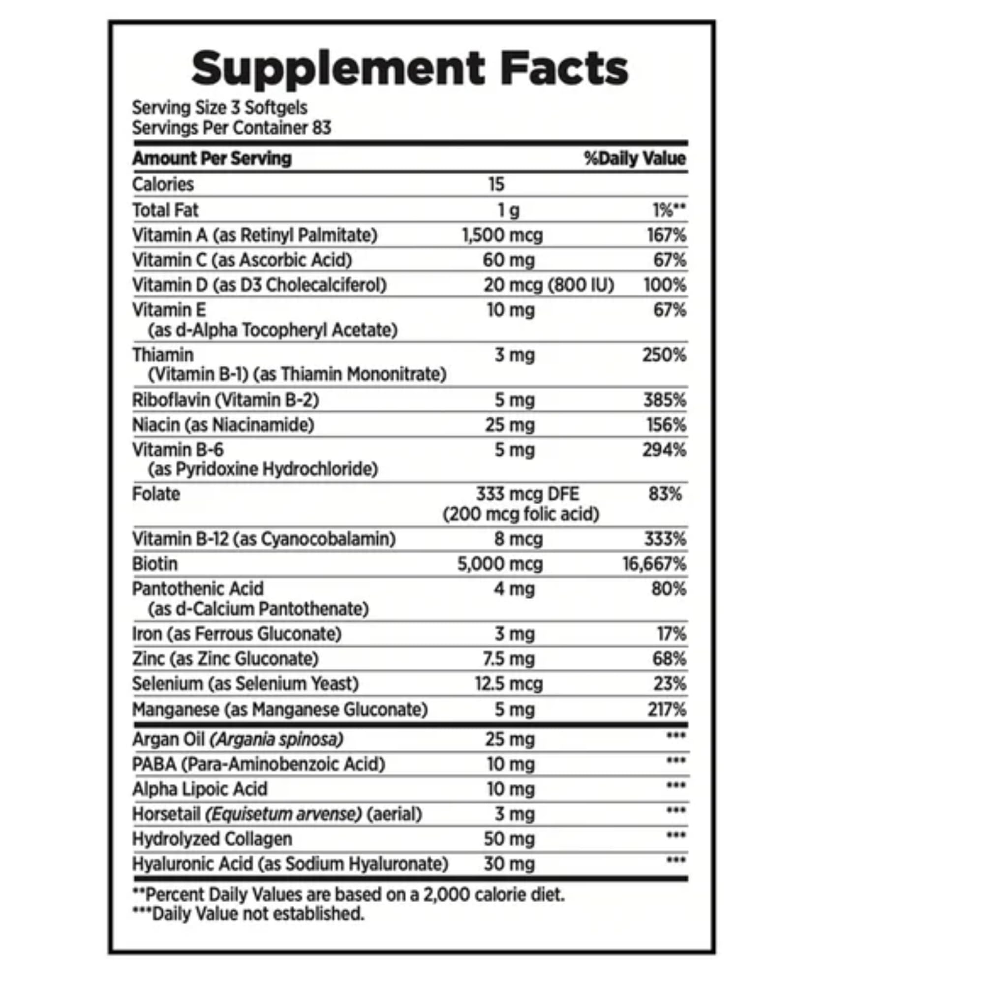 Nature's Bounty Biotine 5000mcg avec collagène et calcium, peau saine et éclat