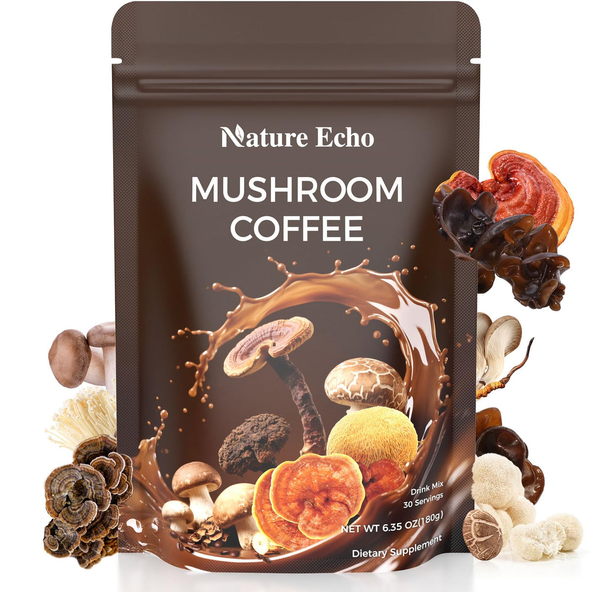 Nature Echo Café aux Champignons 11 en 1, tasse prête pour énergie et concentration