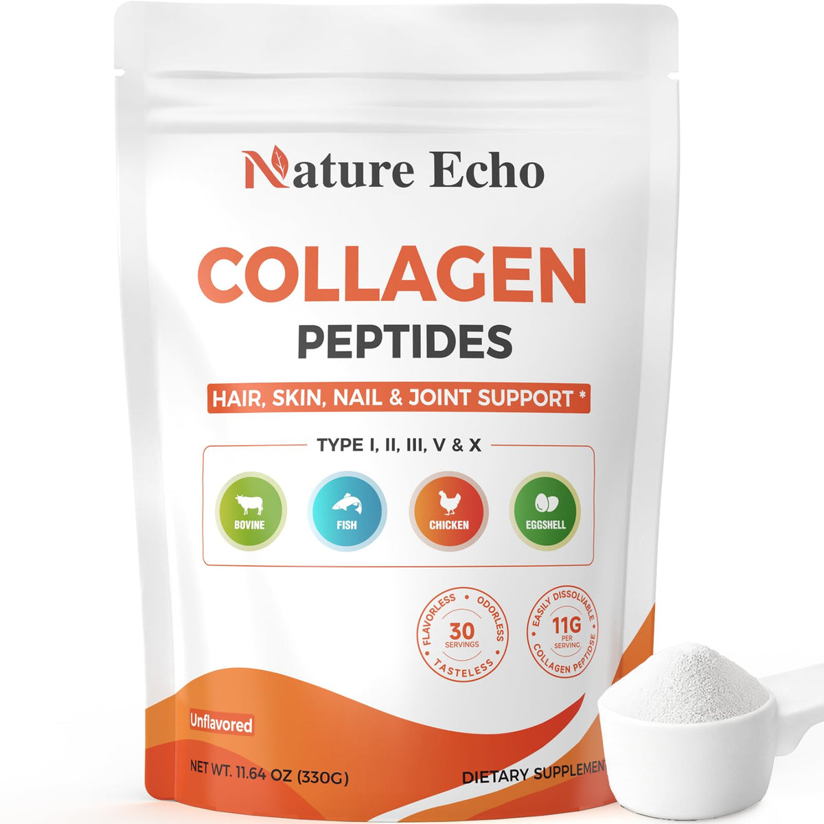 Nature Echo Collagène: bouteille hydrolysee montrant la formulation polyvalente pour cheveux et peau.