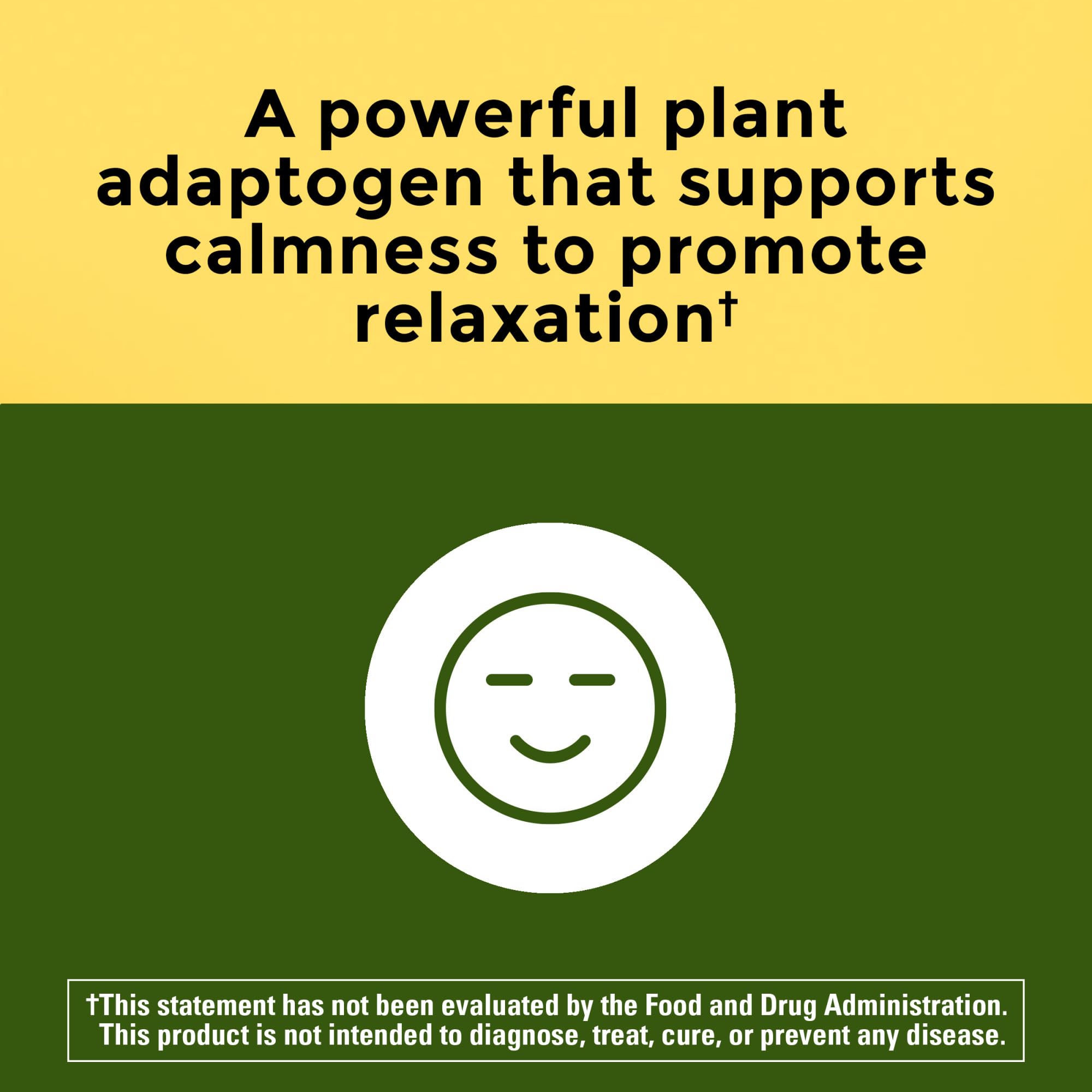 Ashwagandha Nature Made, capsules 125 mg, sans colorants ni conservateurs, soutien durable.