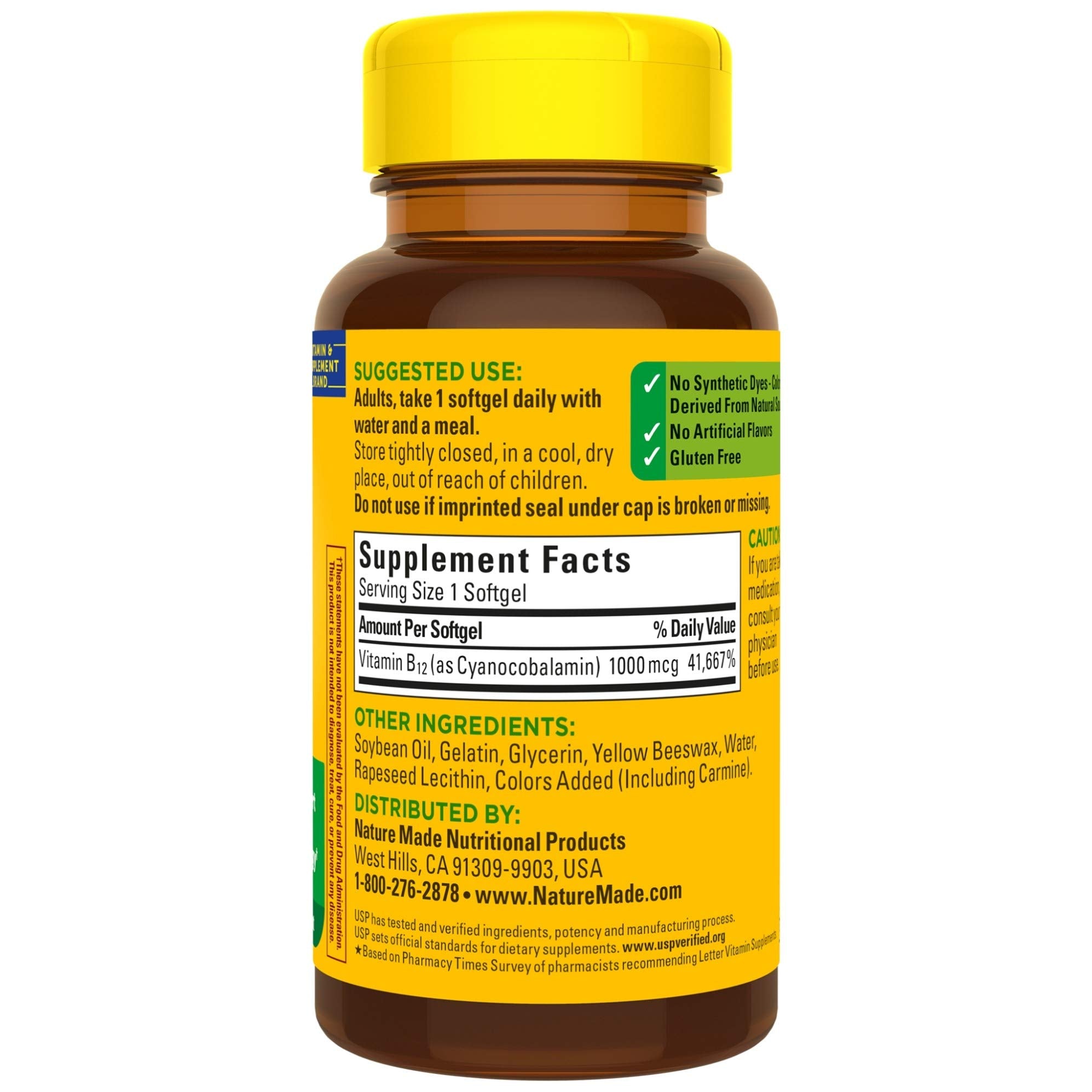 Nature Made B12 1000mcg sans gluten, adapté à votre régime alimentaire.