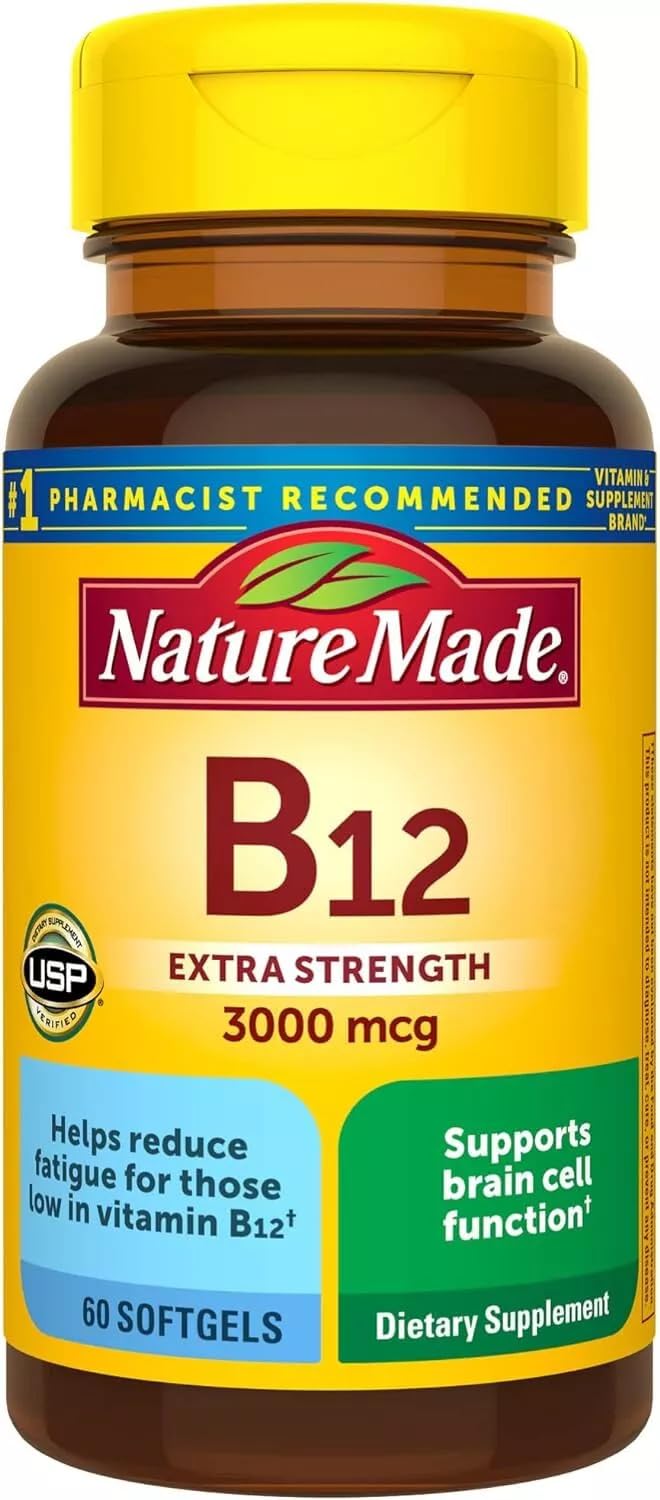 Nature Made B12 gélules molles, bouteille, soutien potentiel de l'énergie et des fonctions cérébrales