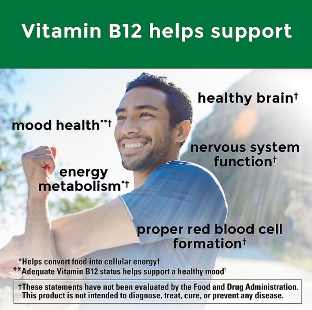 Nature Made B12 Gummies: ingrédients sans gluten et sans additifs artificiels.