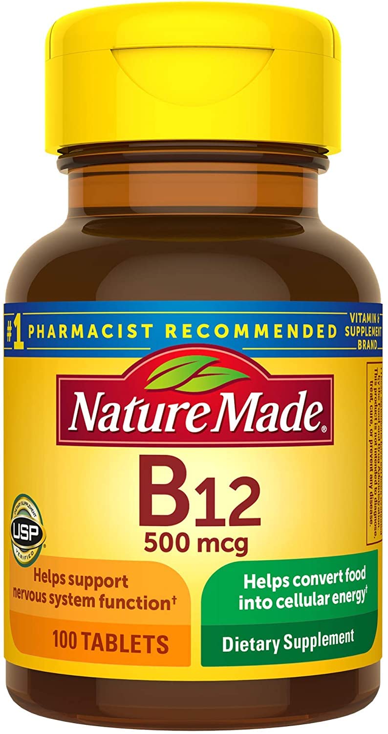 Nature Made B12, bouteille 100 comprimés, format pratique pour l'apport quotidien.