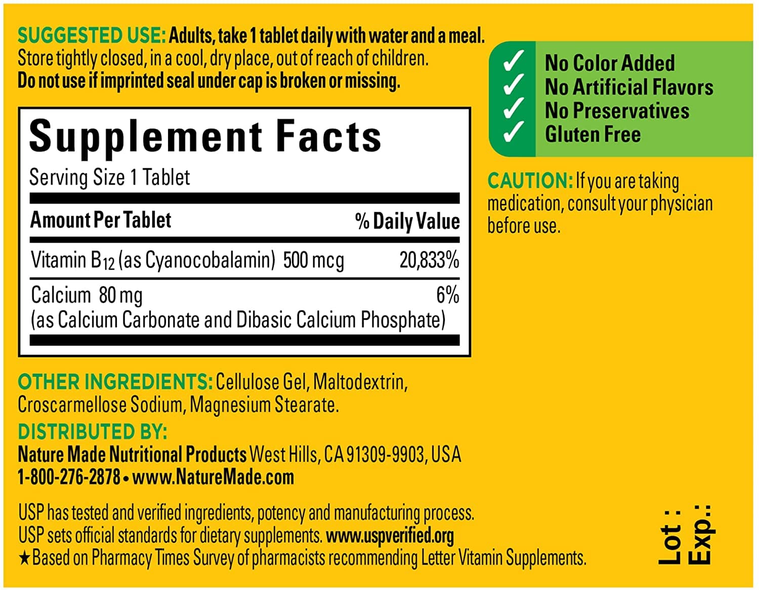 Nature Made B12, emballage pratique offrant un approvisionnement sur 100 jours.