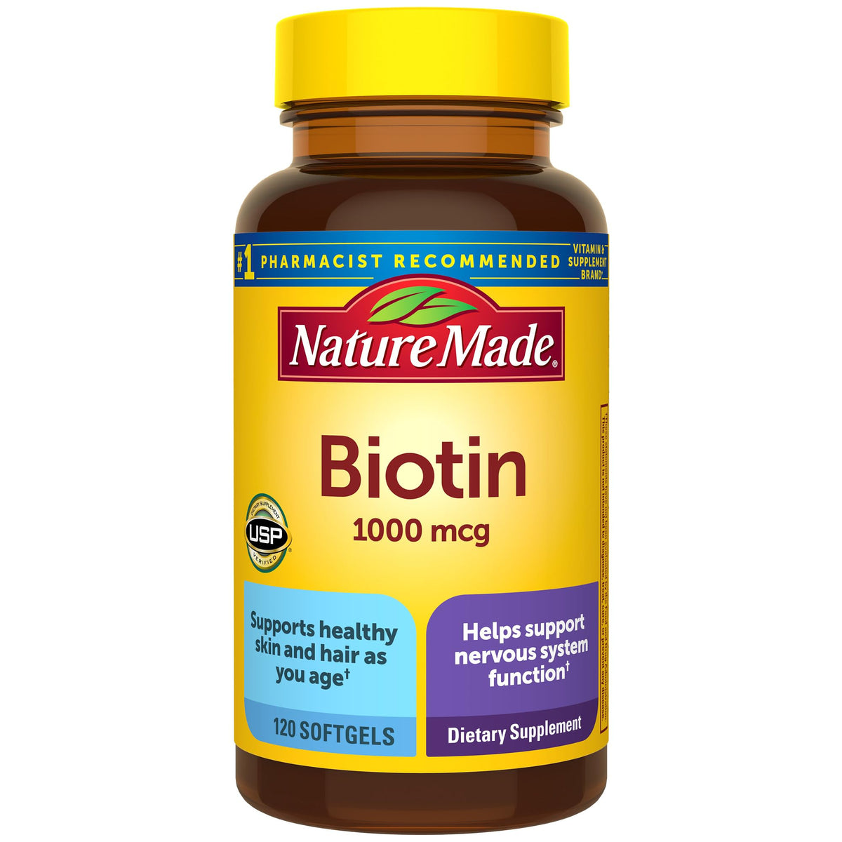 Nature Made Biotine 1000 mcg, bouteille, soutien quotidien des cheveux et de la peau