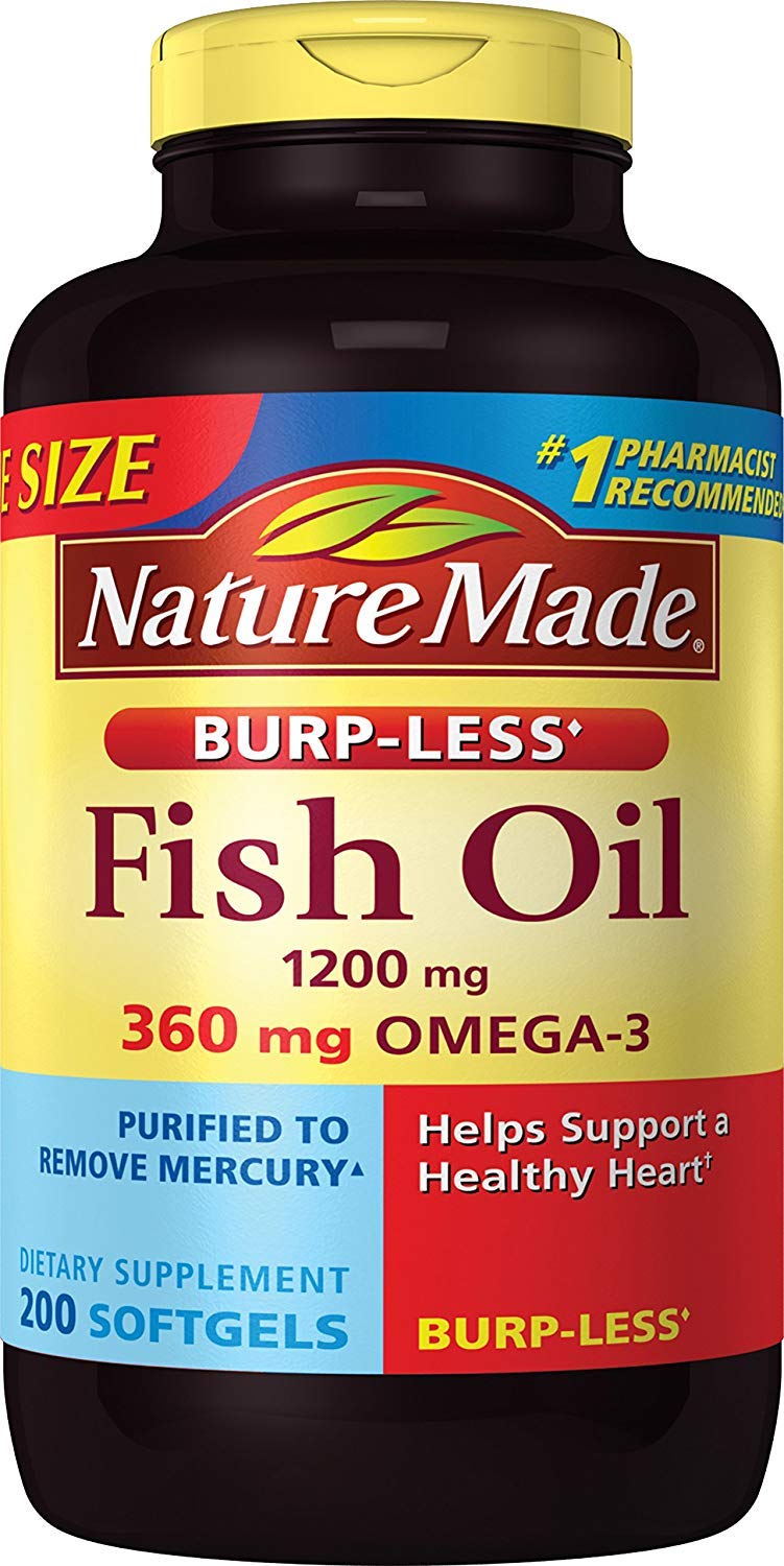 Nature Made Burp-Less Fish Oil en bouteille de 200 gélules molles, oméga-3.
