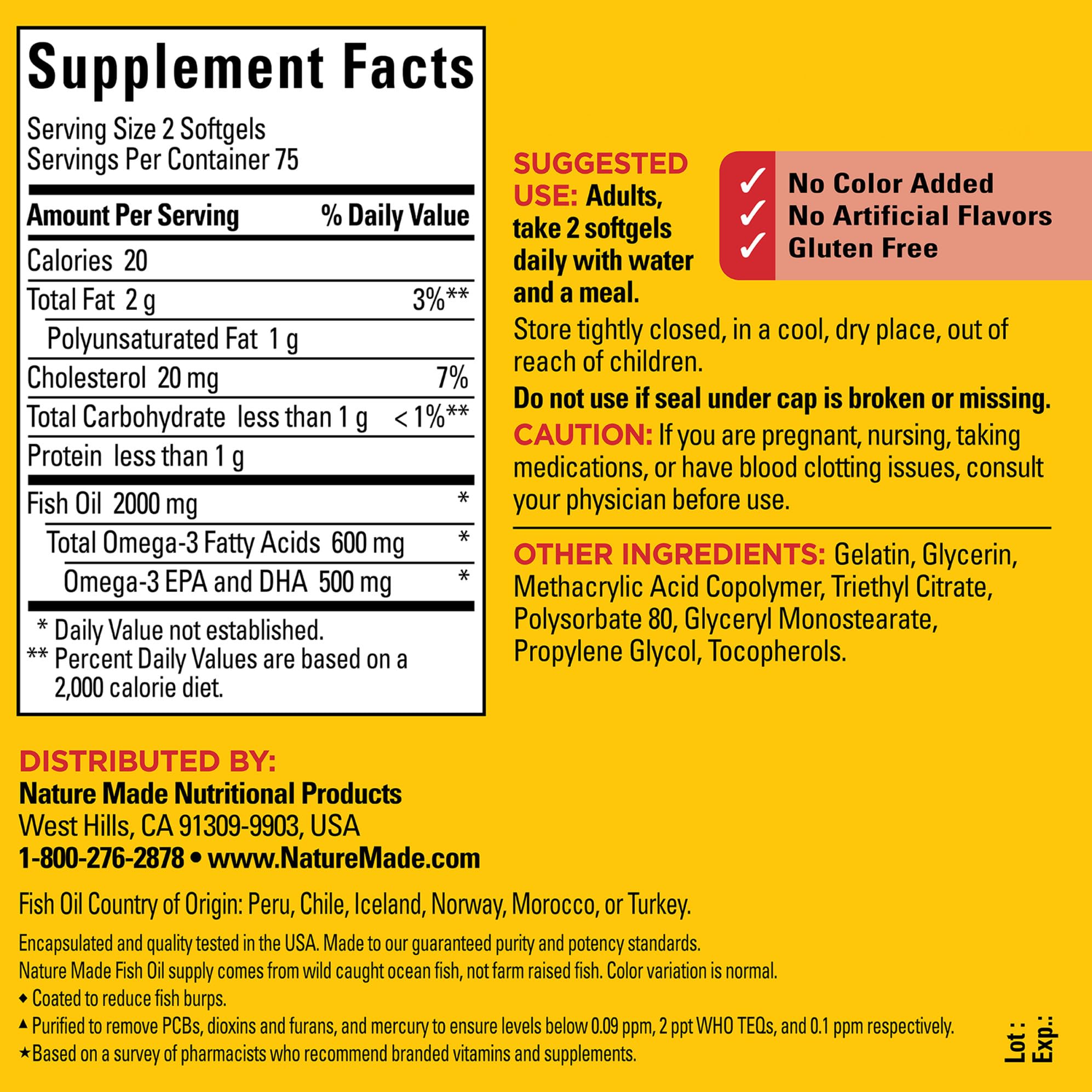 Nature Made Burp Less Poisson Omega-3 1000 mg, gelules faciles à avaler au quotidien.