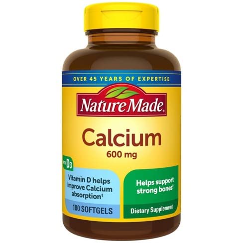 Nature Made Calcium 600 mg avec vitamine D — bouteille pratique pour le soutien des os.