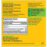 Nature Made Calcium 600 mg avec vitamine D, étiquette sans colorants artificiels.