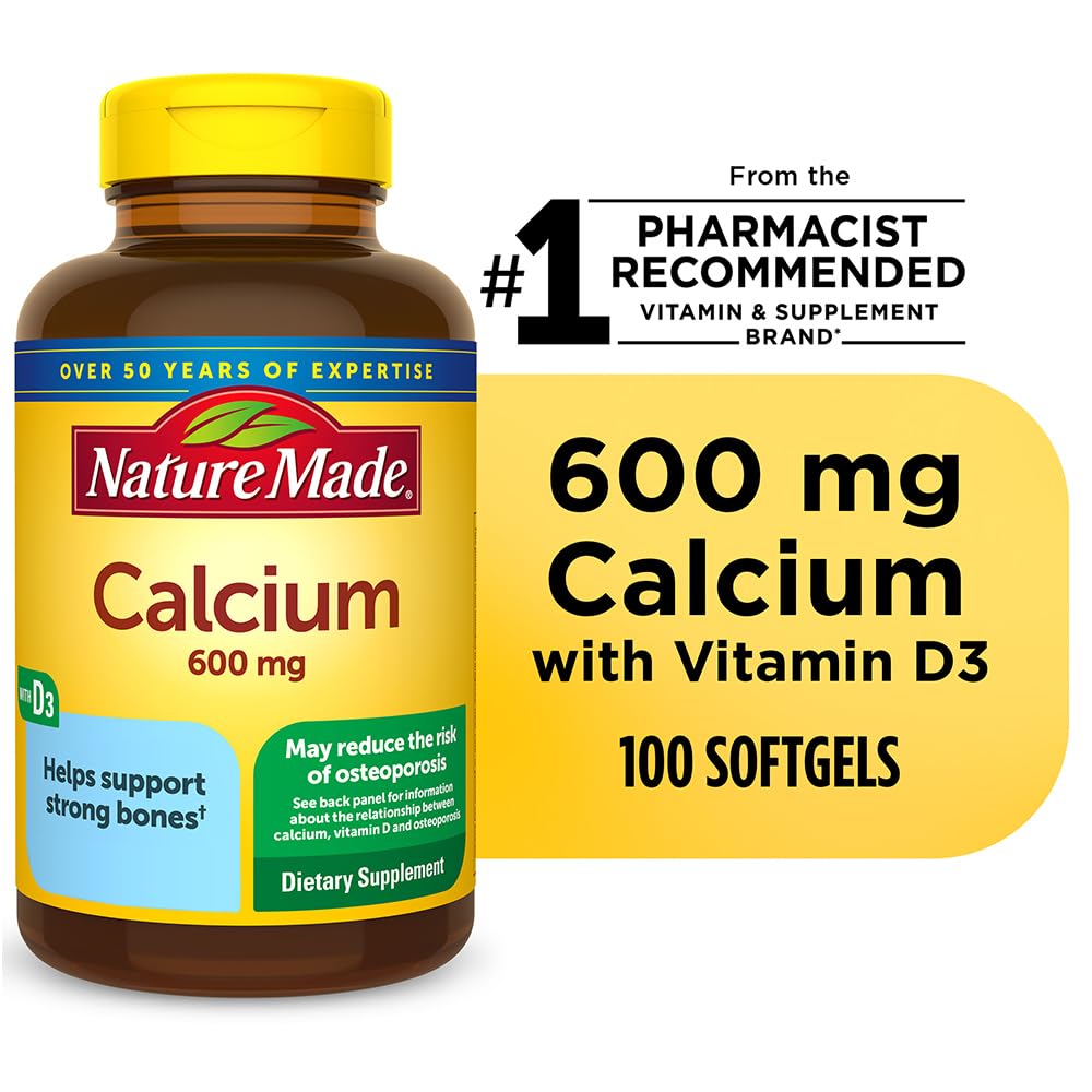 Nature Made Calcium 600 mg avec vitamine D, gélules liquides faciles à avaler.