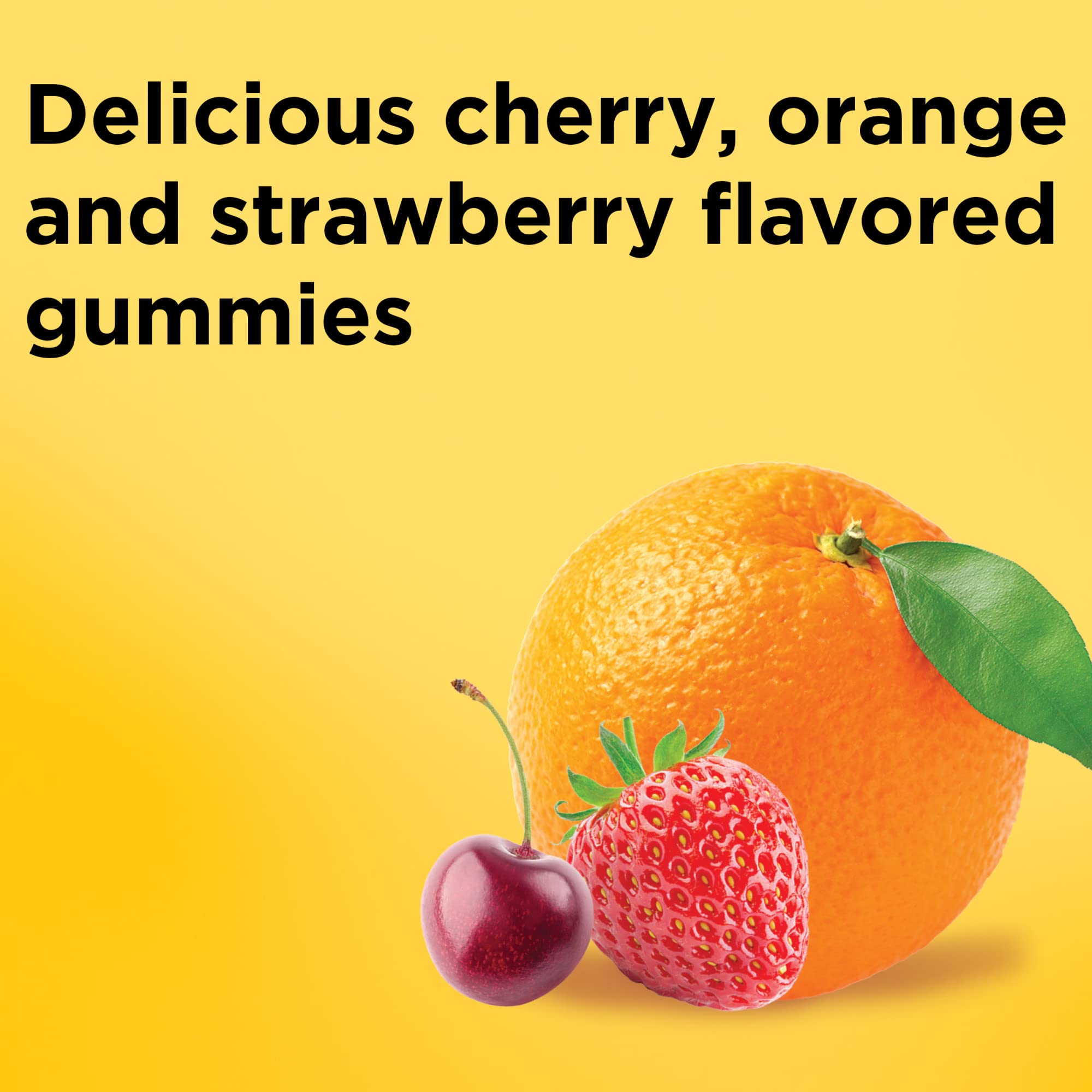 Saveurs cerise-orange-fraise: expérience Fruitée Nature Made Calcium Gummies.