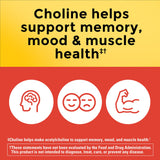 Nature Made Choline Bitartrate – emballage végétarien sans additifs.