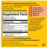 Nature Made Choline Bitartrate – utilisation quotidienne avec repas et eau.