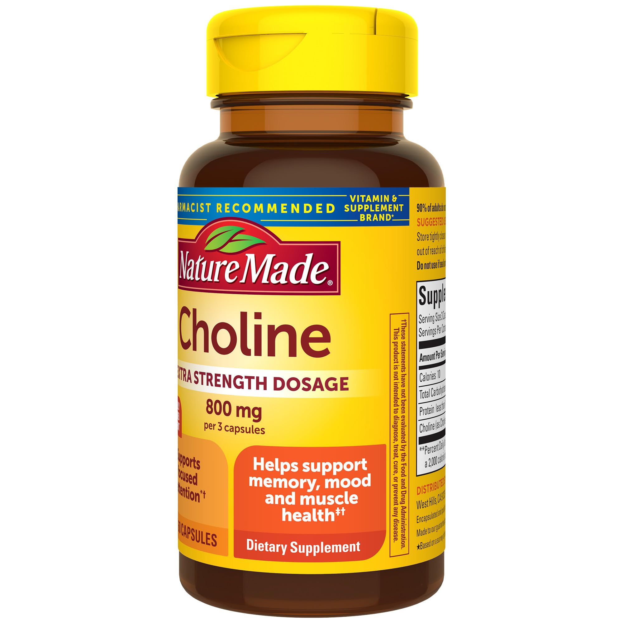 Nature Made Choline Bitartrate – absence de colorants et d'arômes artificiels.