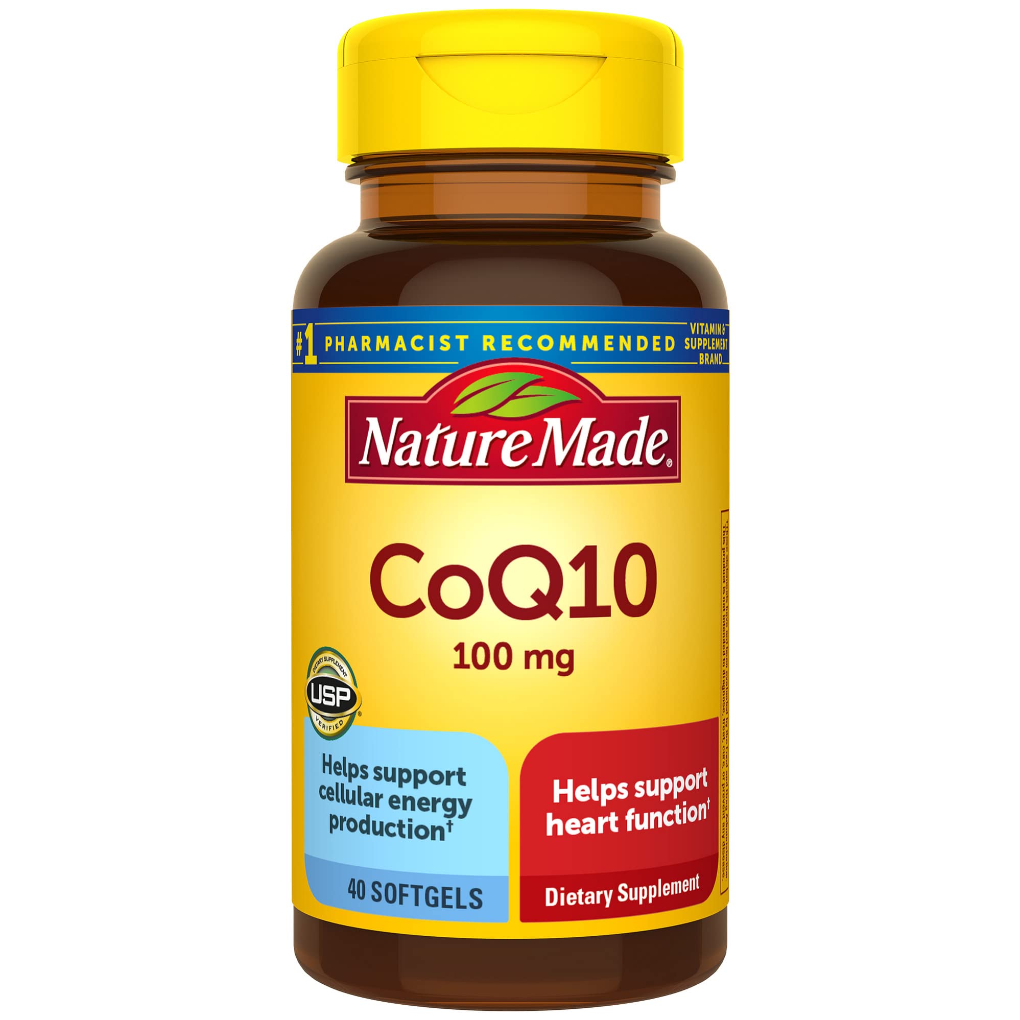 Nature Made CoQ10 100 mg, bouteille 40 gélules, soutien énergétique potentiel.
