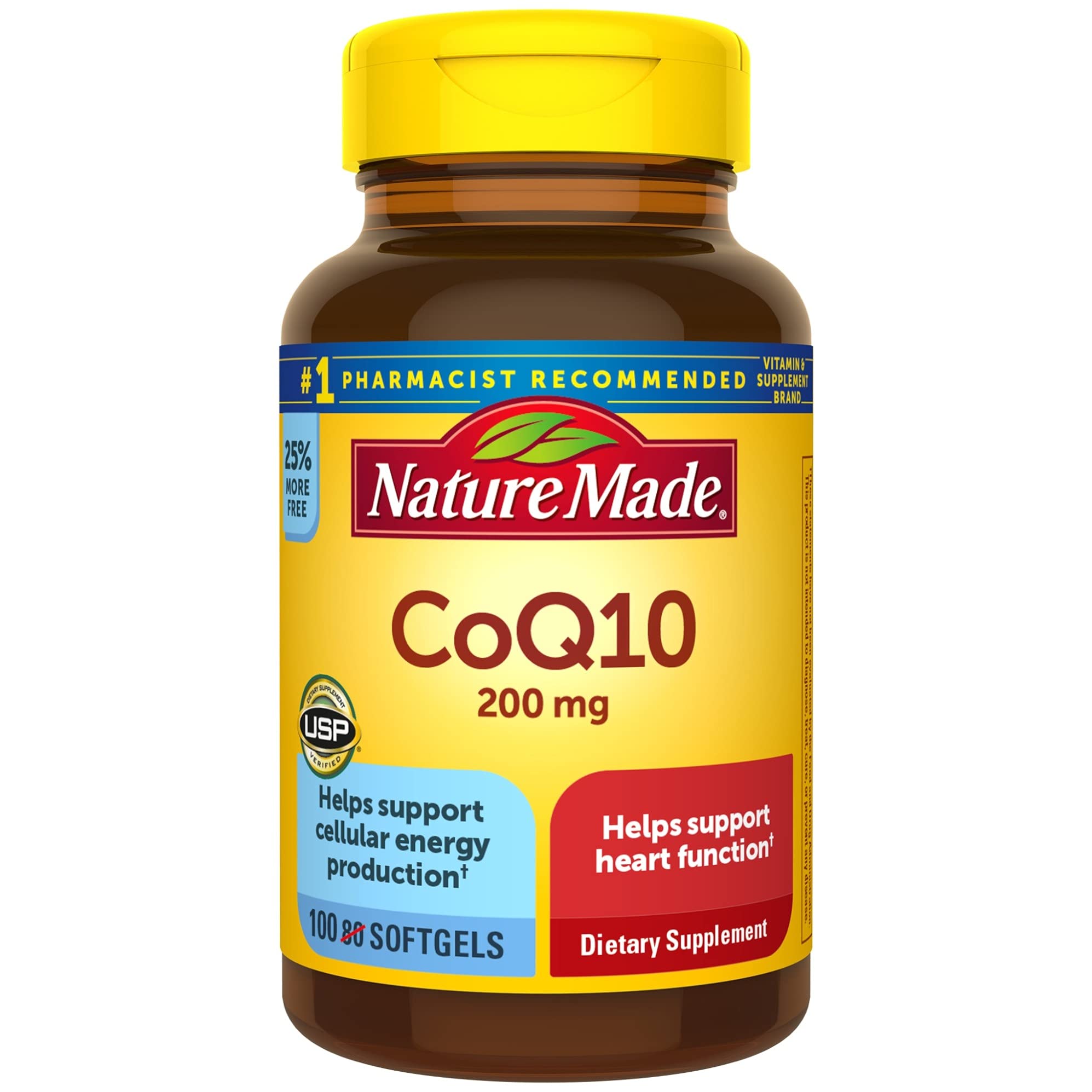 Nature Made CoQ10 200 mg – flacon de gélules, soutien potentiel du cœur.